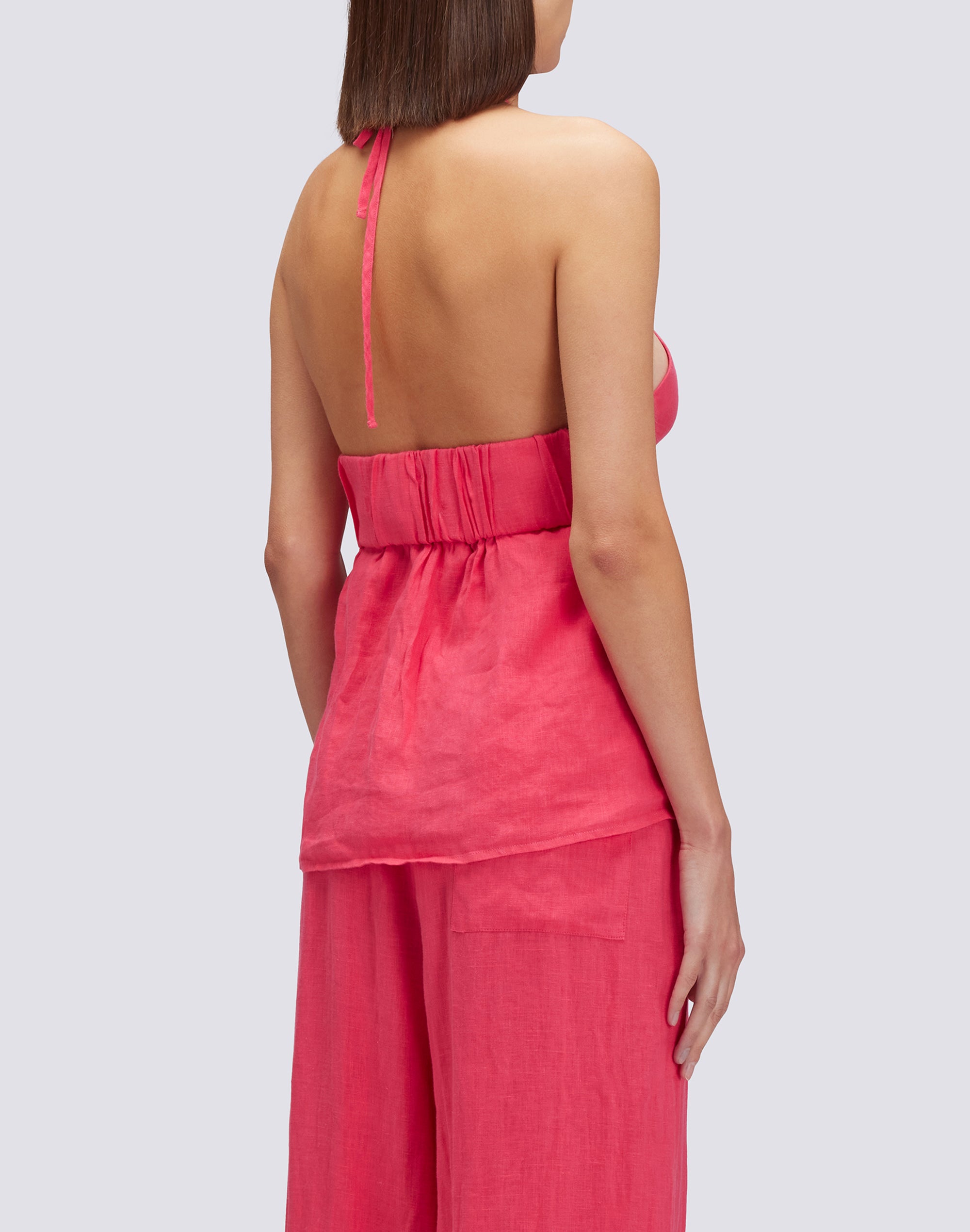 sundek-top-donna-in-lino-tinto-capo-smanicato-scollo-a-v image 3