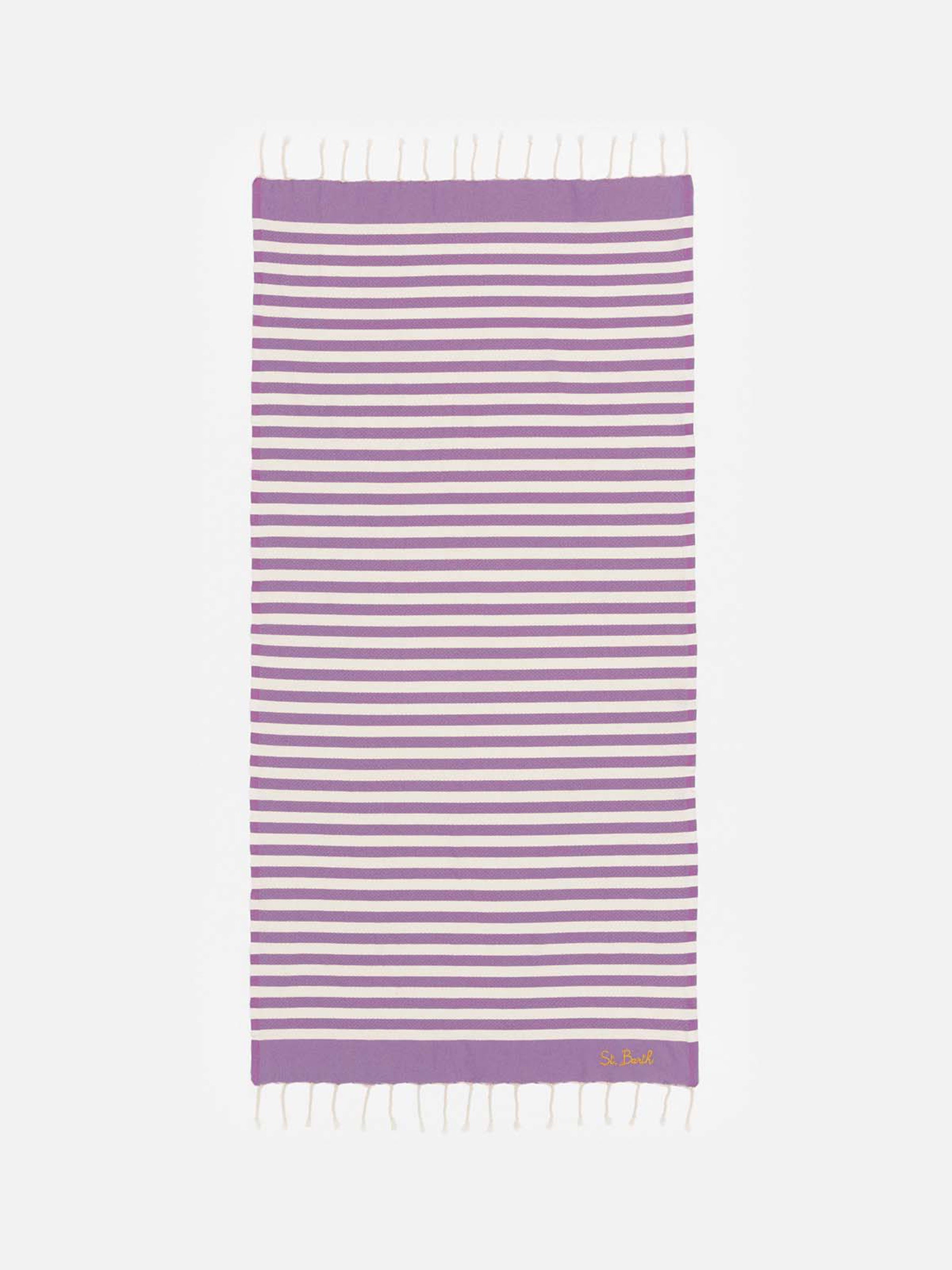 mc2-saint-barth-fouta-fout012-telo-mare-in-cotone-a-righe-viola-e-bianche image 1