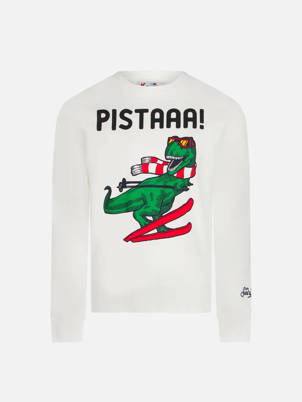 mc2-saint-barth-t-shirt-bambino-bianca-con-stampa-dinosauro-maniche-lunghe image 1