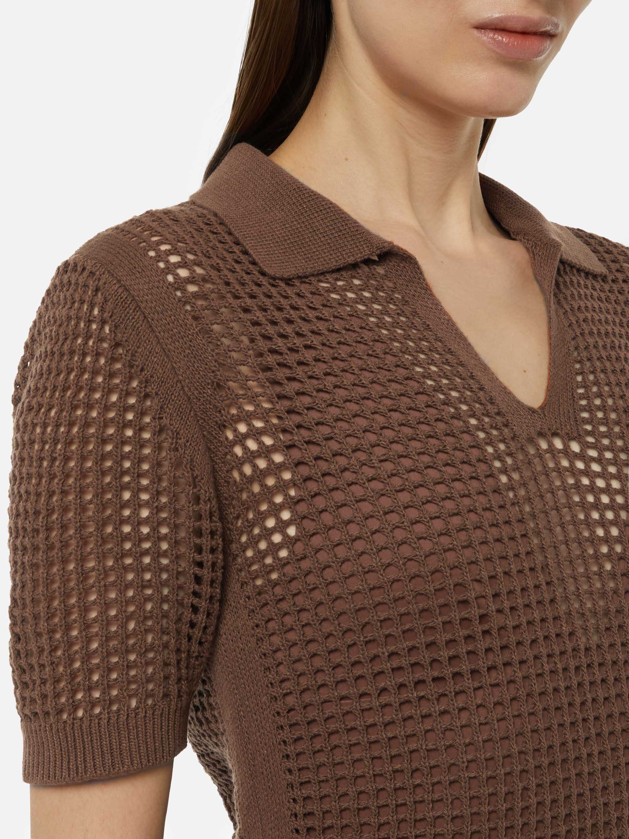 mc2-saint-barth-flora-polo-donna-rete-crochet-marrone image 3