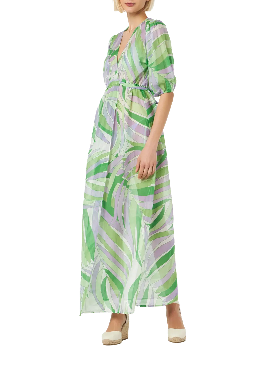 mc2-saint-barth-abito-lungo-cotone-e-seta-scollo-v-verde-donna image 1