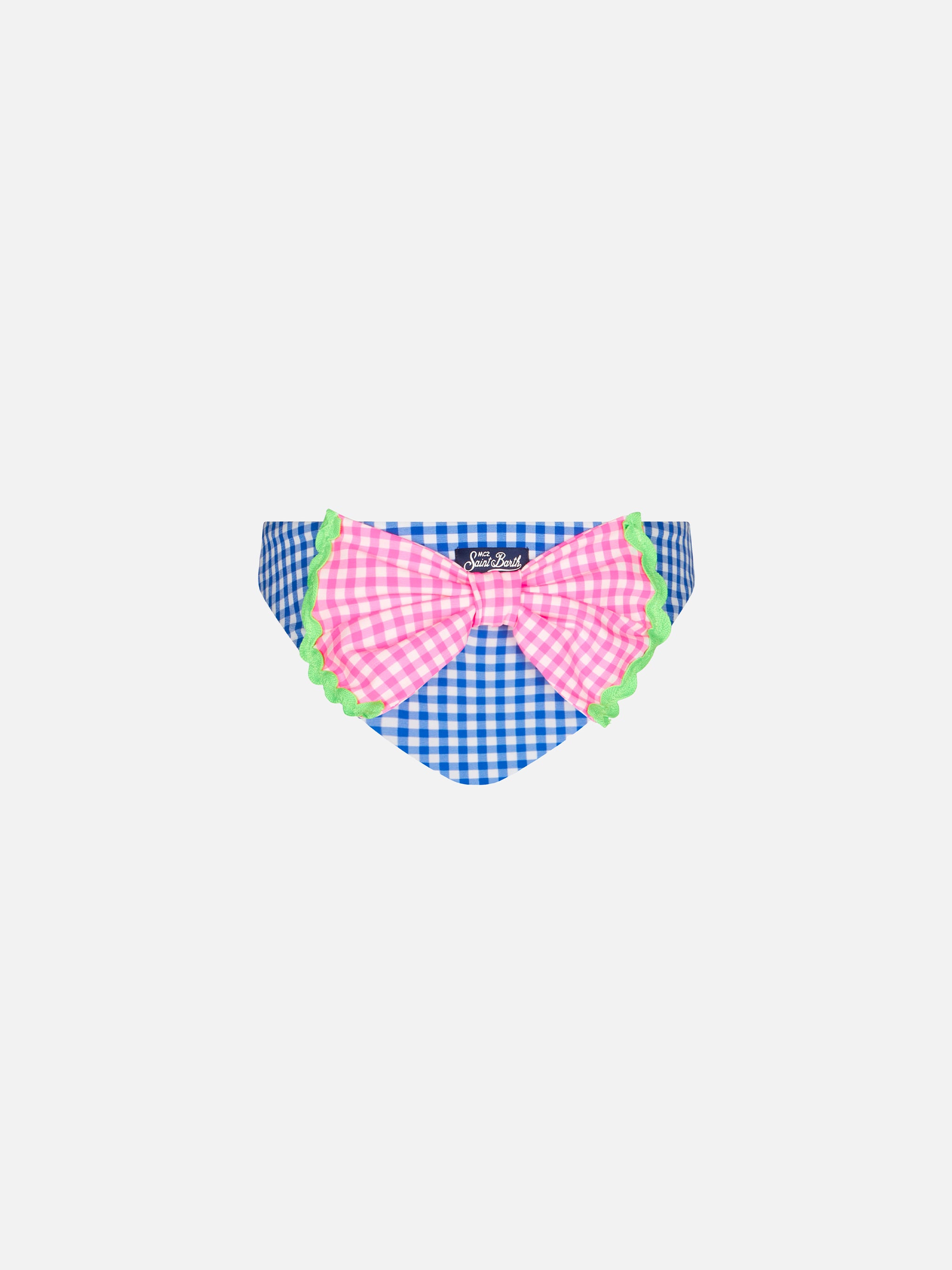 mc2-saint-barth-slip-da-bagno-bambina-stampa-vichy-bianca-e-bluette-con-fiocco-r image 1