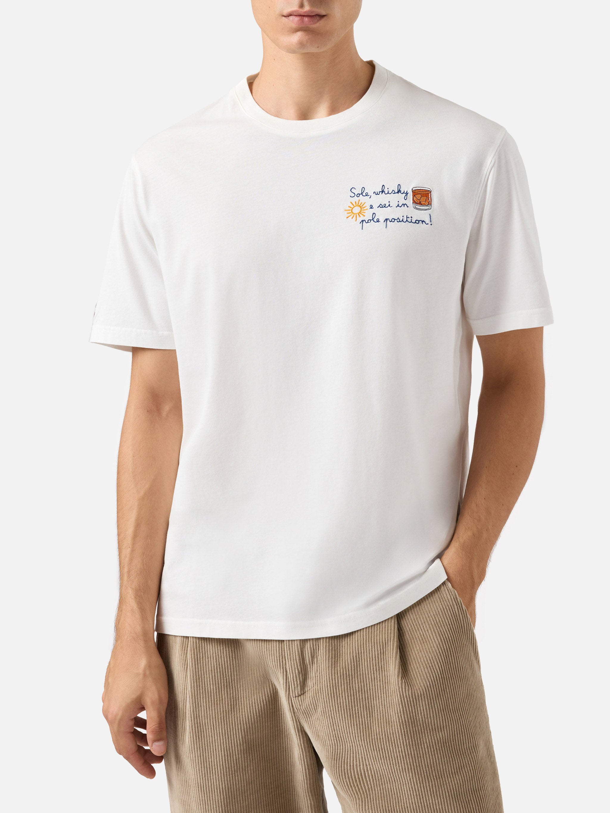 mc2-saint-barth-t-shirt-arnott-warm-cotone-invernale-con-ricamo-sole-whisky image 2