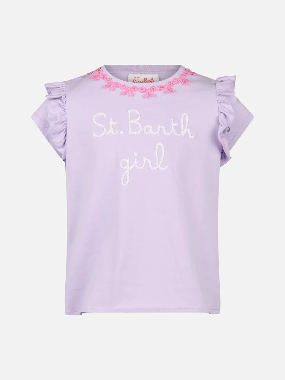 mc2-saint-barth-t-shirt-bambina-cotone-rosa-con-balza-e-ricamo image 1