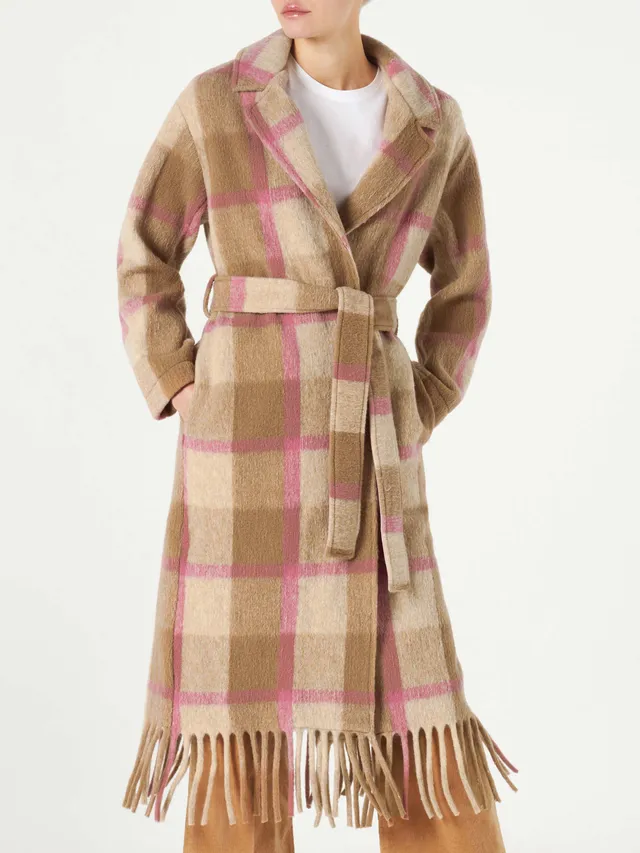mc2-saint-barth-cappotto-lungo-charlot-con-frange-a-quadri-marrone-e-rosa image 1