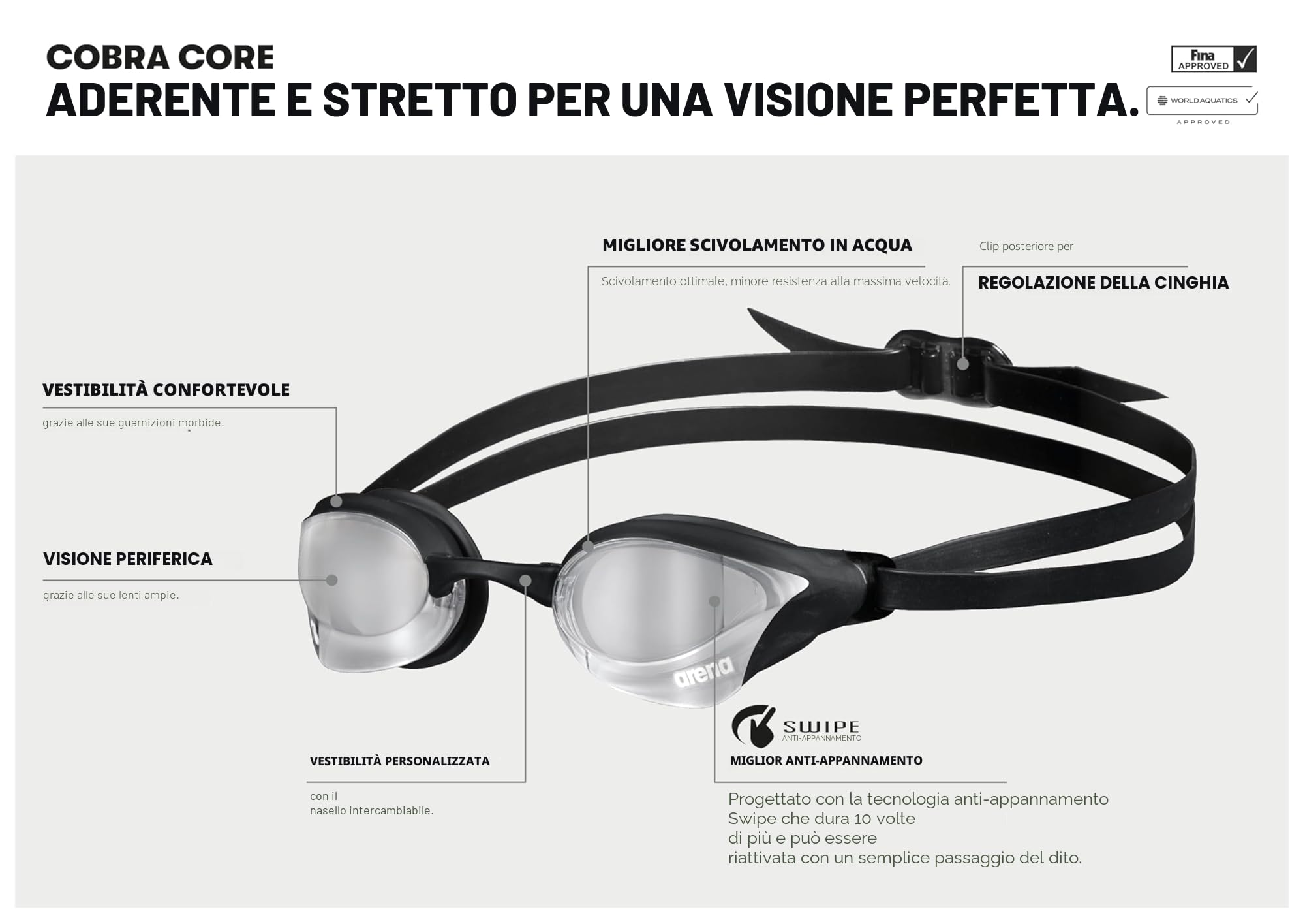 arena-cobra-core-swipe-mirror-occhialini-unisex-adulto-lenti-specchio image 2