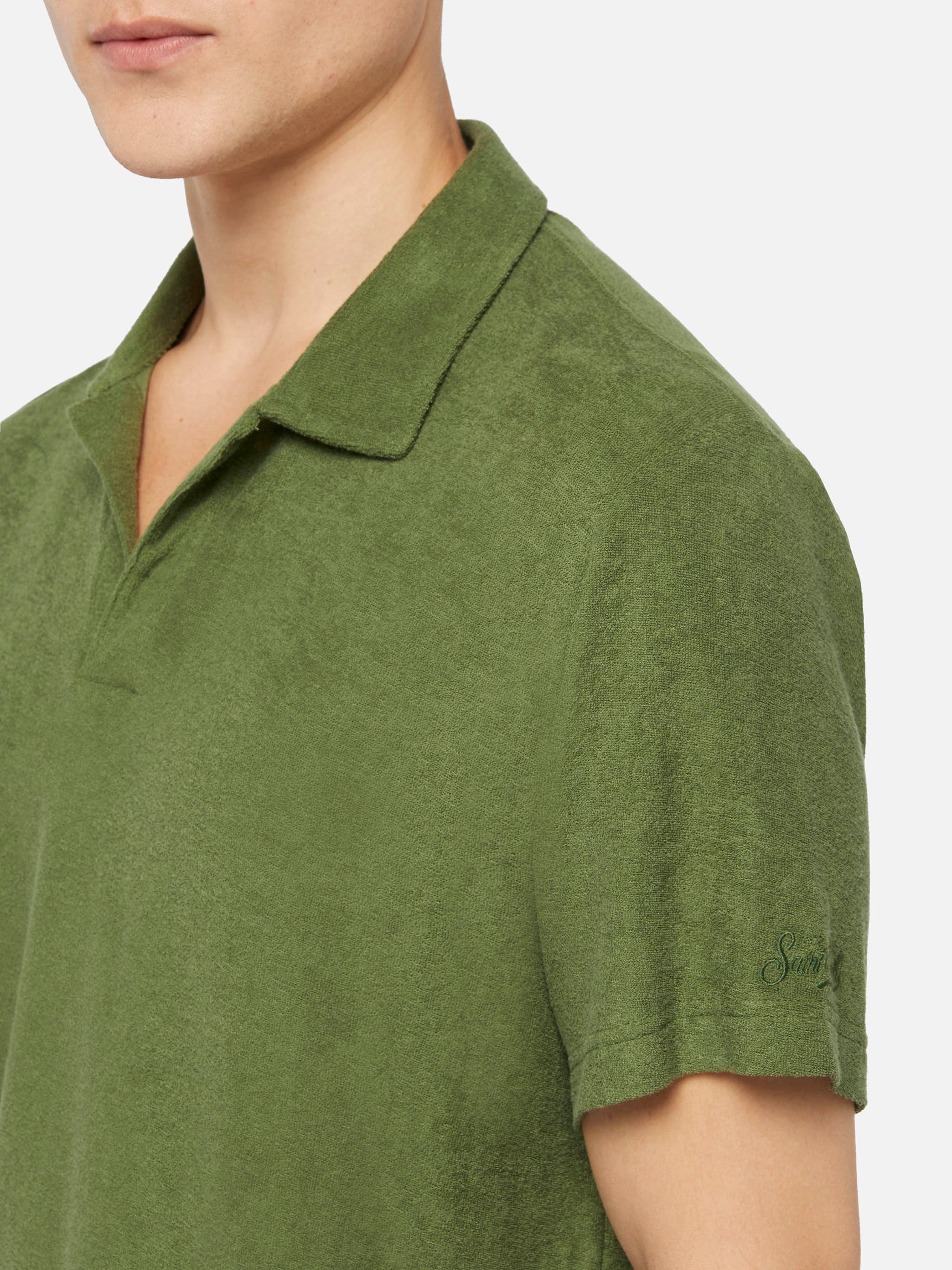 mc2-saint-barth-jeremy-polo-uomo-in-spugna-verde-militare-senza-bottoni image 2