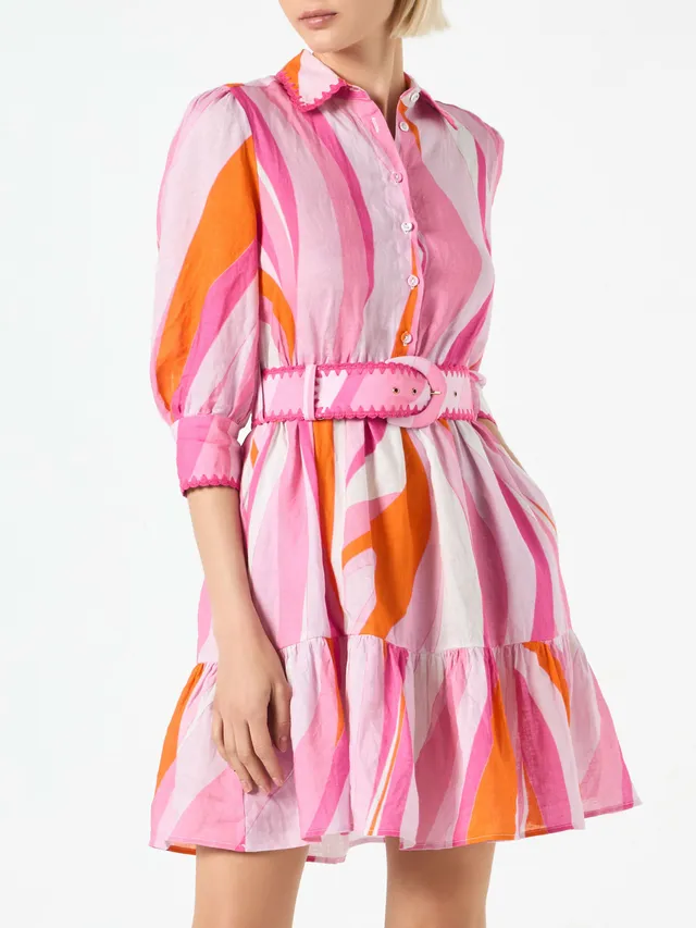 mc2-saint-barth-eloise-abito-corto-in-lino-stampa-shape-wave-rosa image 1