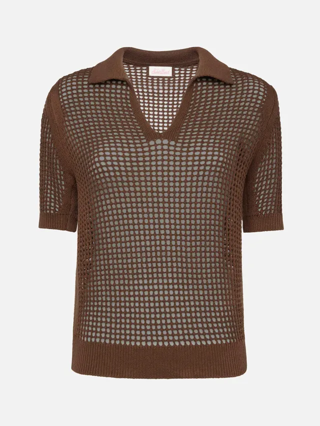 mc2-saint-barth-flora-polo-donna-rete-crochet-marrone image 1