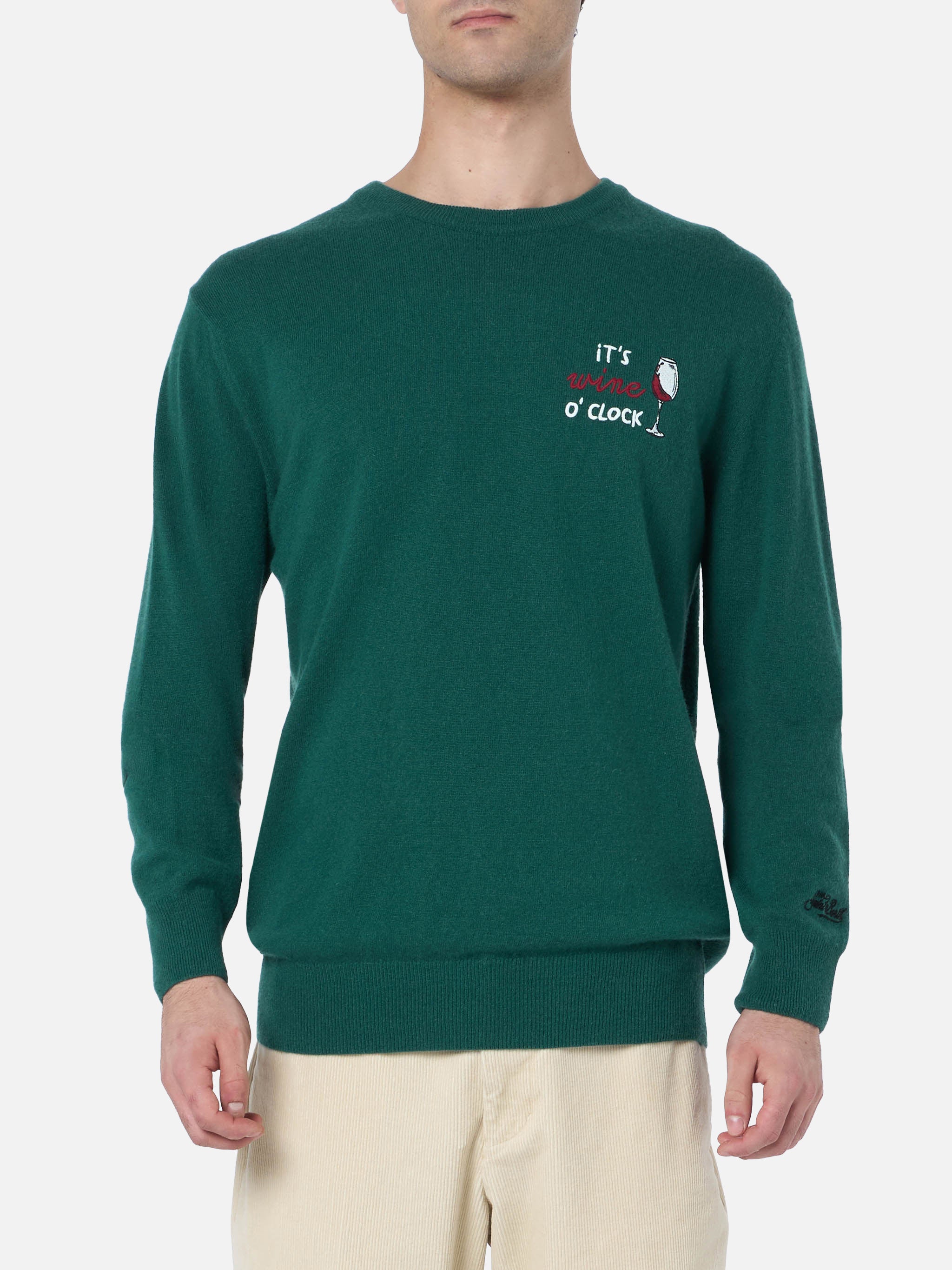 mc2-saint-barth-heron-maglione-girocollo-uomo-verde-ricamo-it-s-wine-o-clock image 2