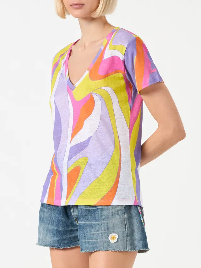 mc2-saint-barth-eloise-t-shirt-donna-in-lino-fantasia-onde-multicolor image 1