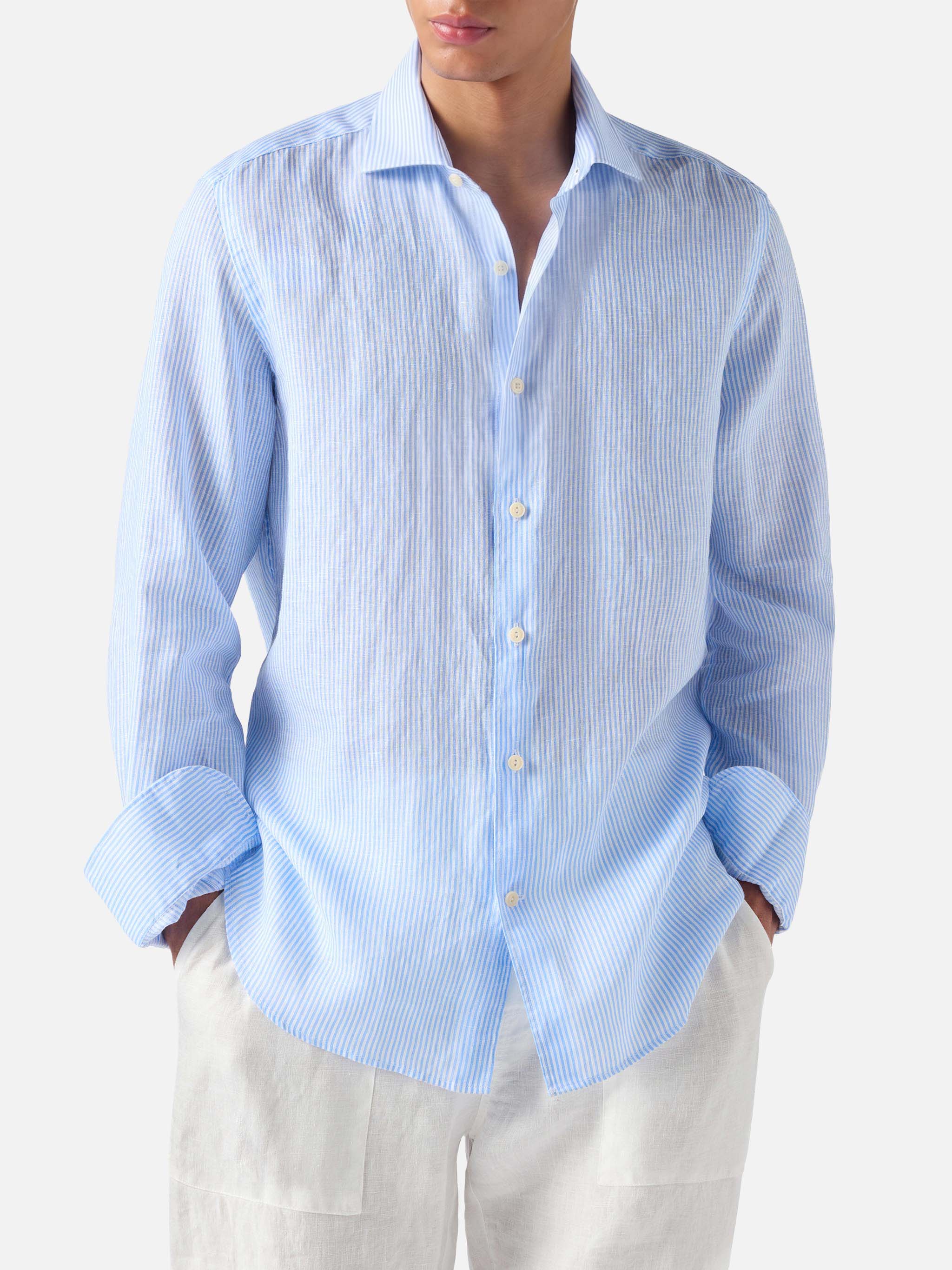 mc2-saint-barth-camicia-pamplona-in-puro-lino-a-righe-azzurre image 1