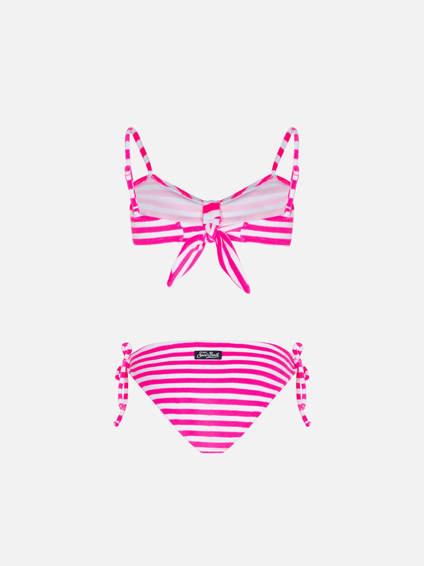 mc2-saint-barth-bikini-da-bambina-a-bralette-in-spugna-a-righe-bianche-e-fucsia image 2