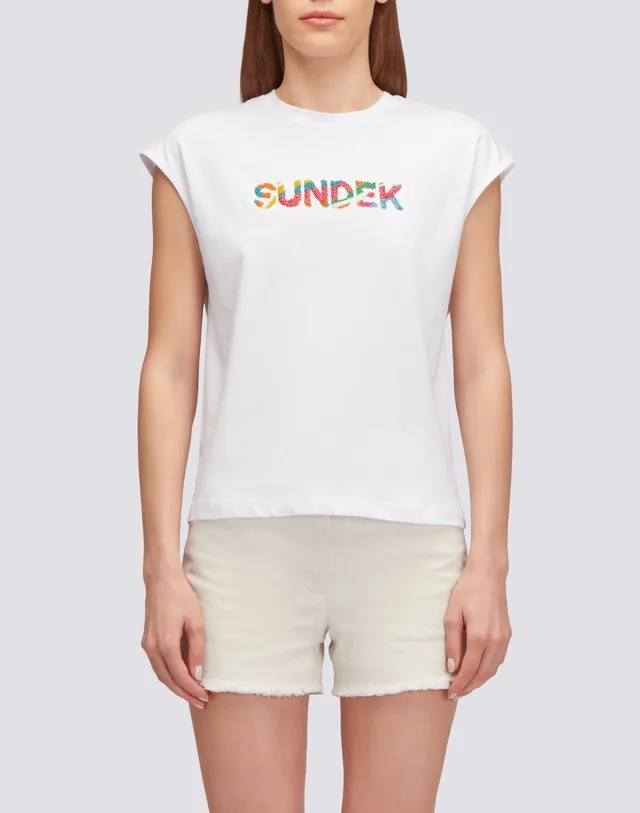 sundek-t-shirt-donna-smanicata-cotone-jersey-ricamo-perline image 1