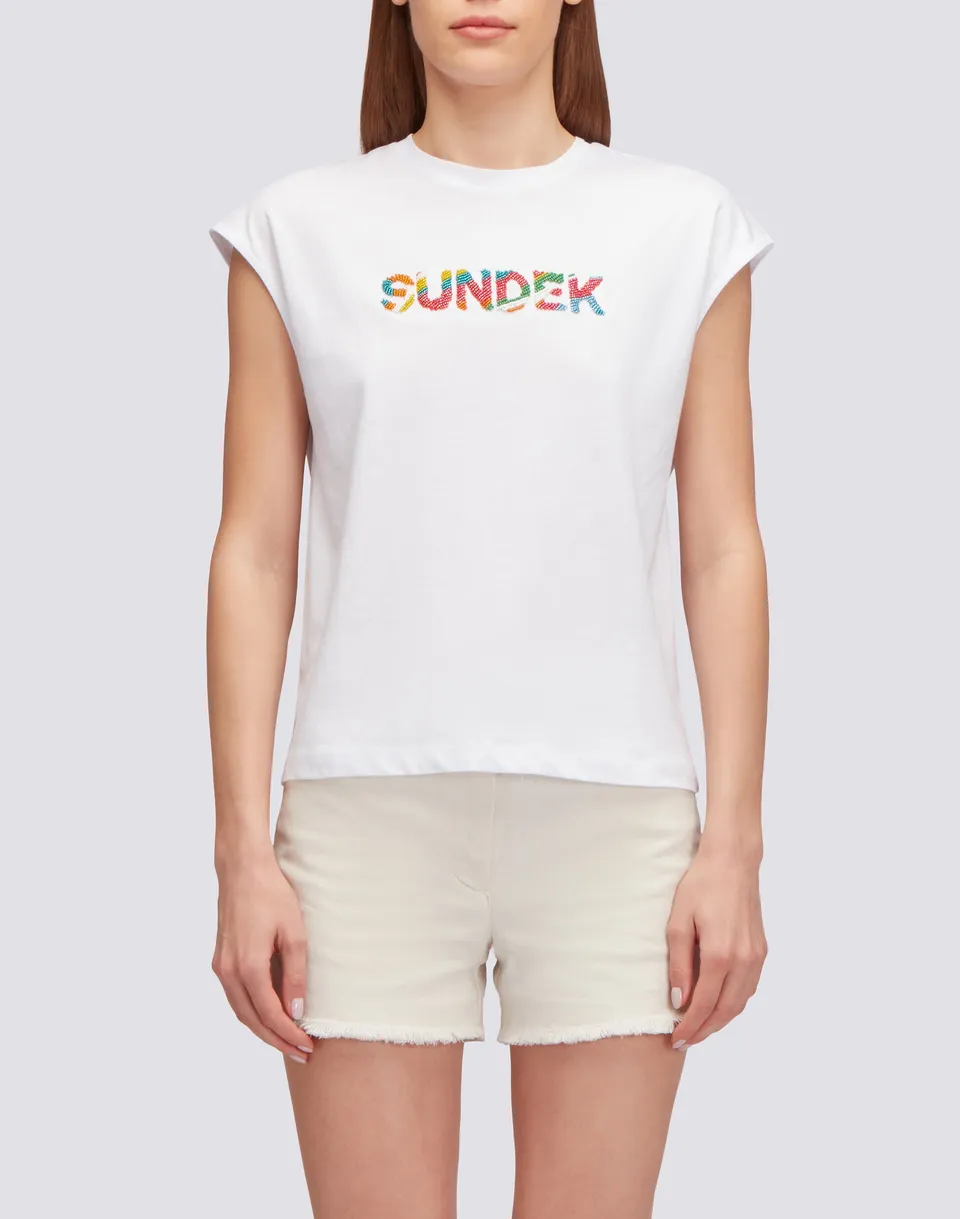 sundek-t-shirt-donna-smanicata-cotone-jersey-ricamo-perline image 1