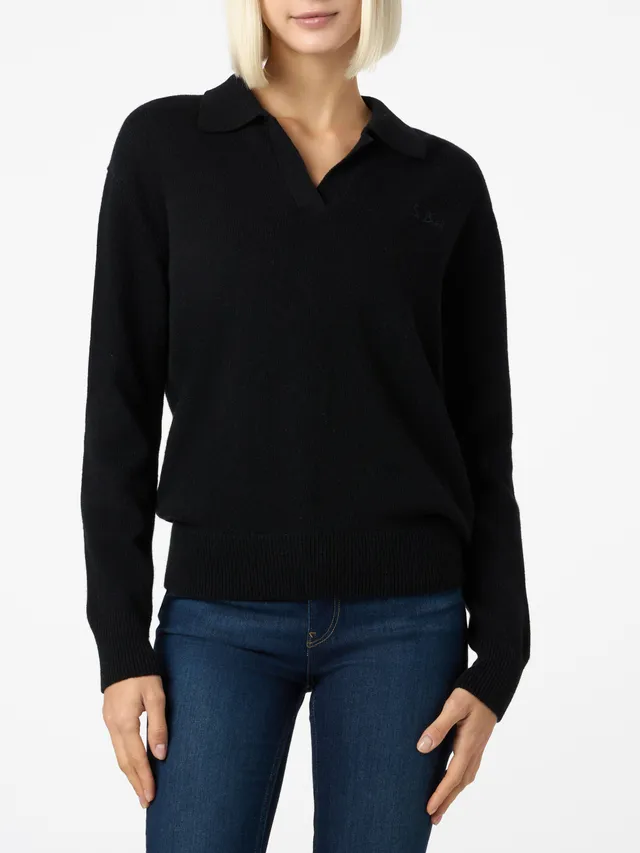 mc2-saint-barth-maglia-eze-donna-in-misto-cashmere-nero-con-colletto-polo image 1