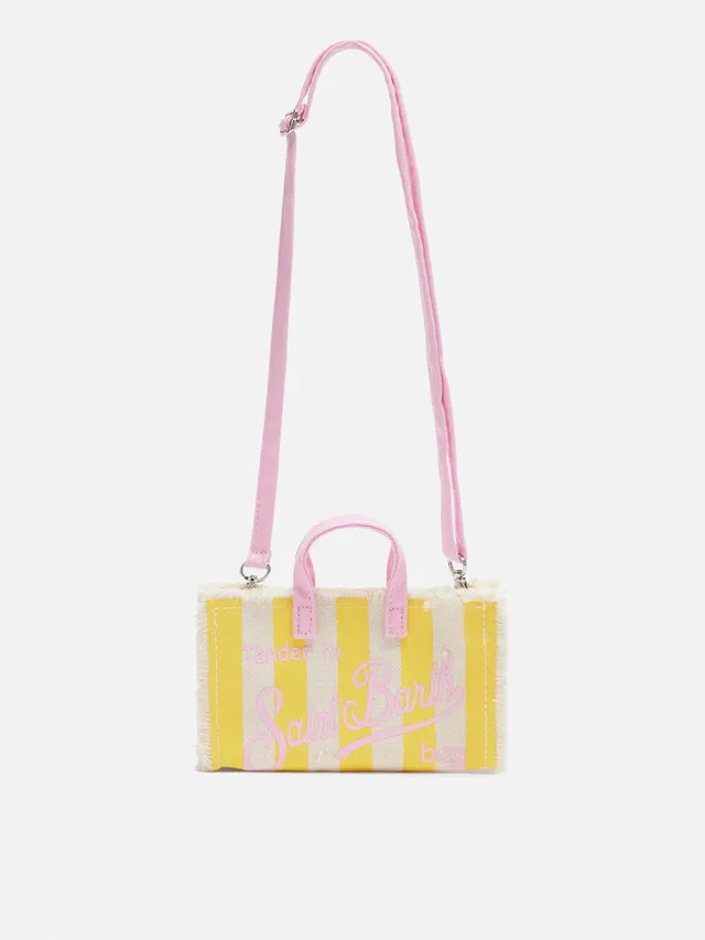 phone-bag-mc2-saint-barth-in-canvas-di-cotone-con-stampa-a-righe-gialle image 1