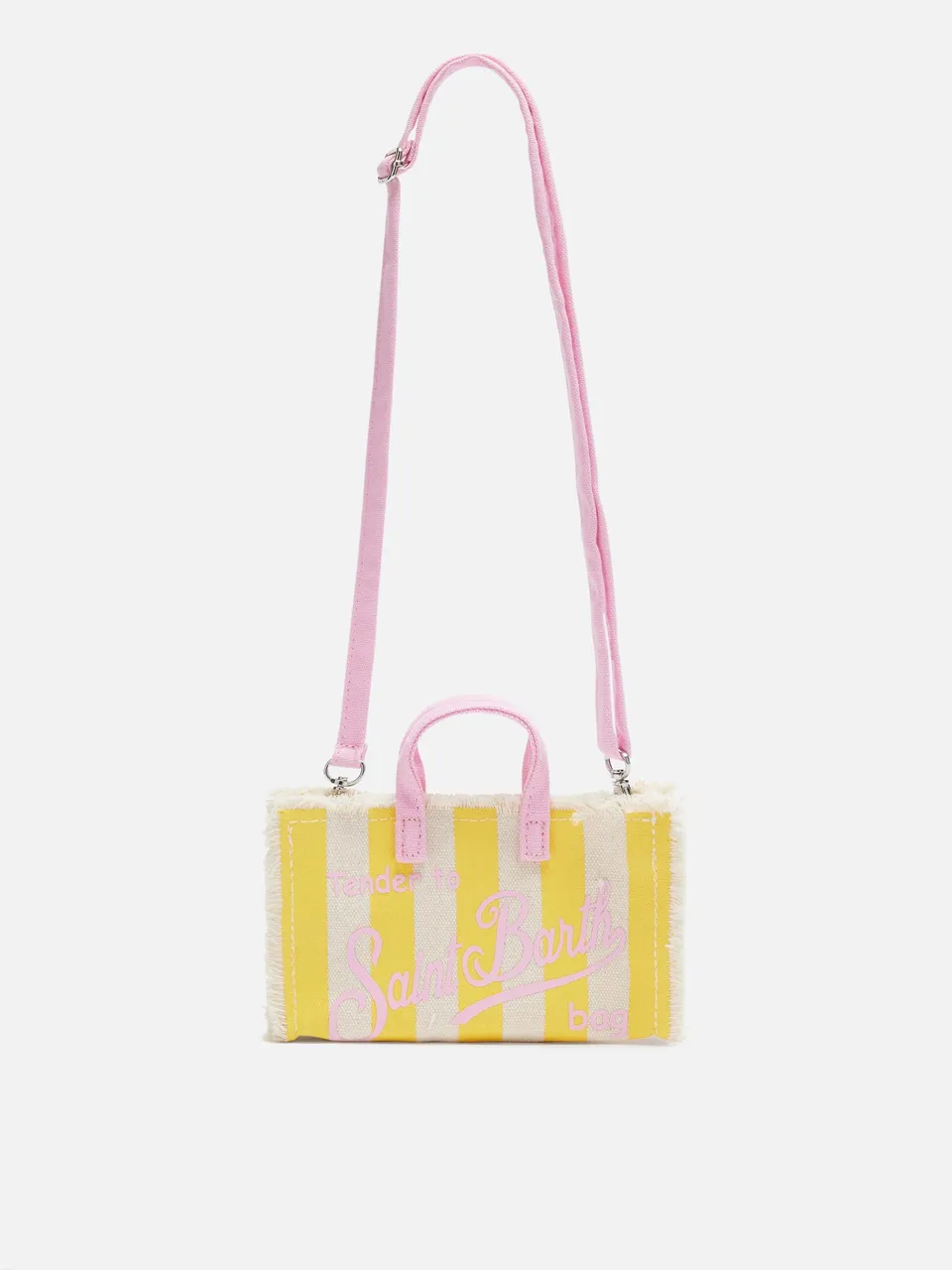 phone-bag-mc2-saint-barth-in-canvas-di-cotone-con-stampa-a-righe-gialle image 1