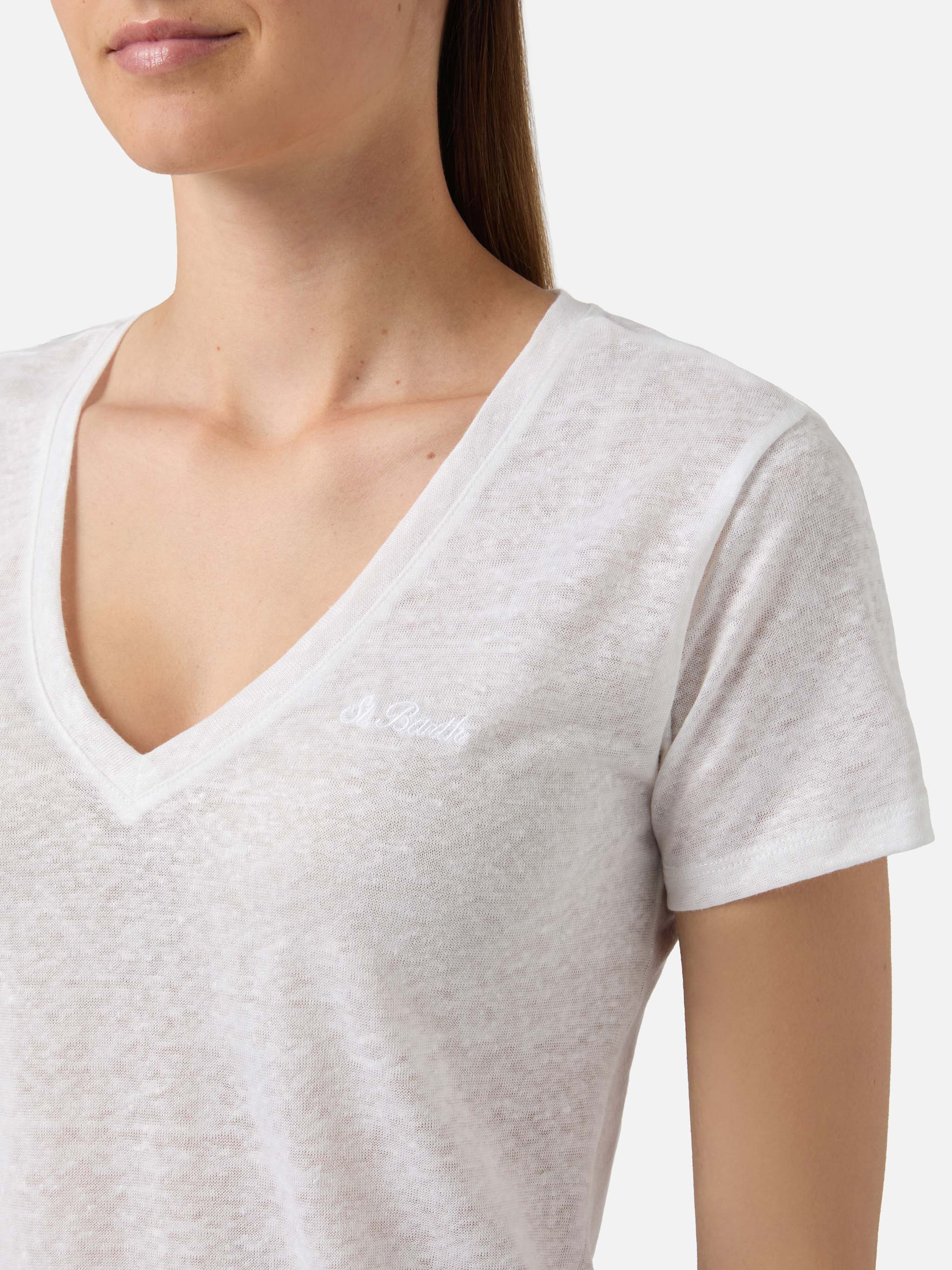 mc2-saint-barth-eloise-t-shirt-donna-in-lino-bianco-con-logo-ricamato image 3