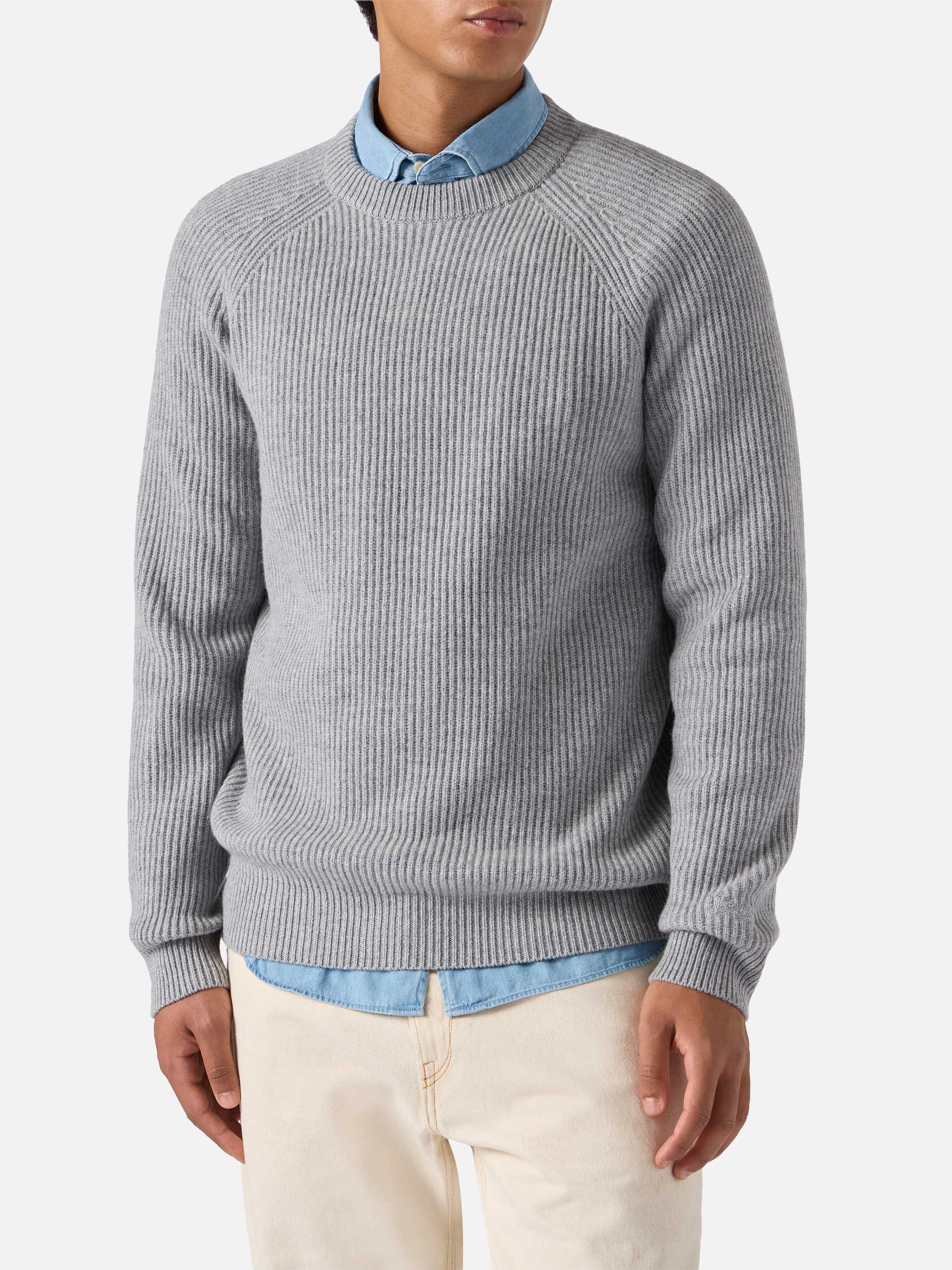 mc2-saint-barth-maglione-marine-in-pura-lana-merino-grigio-melange-a-coste-ingle image 1
