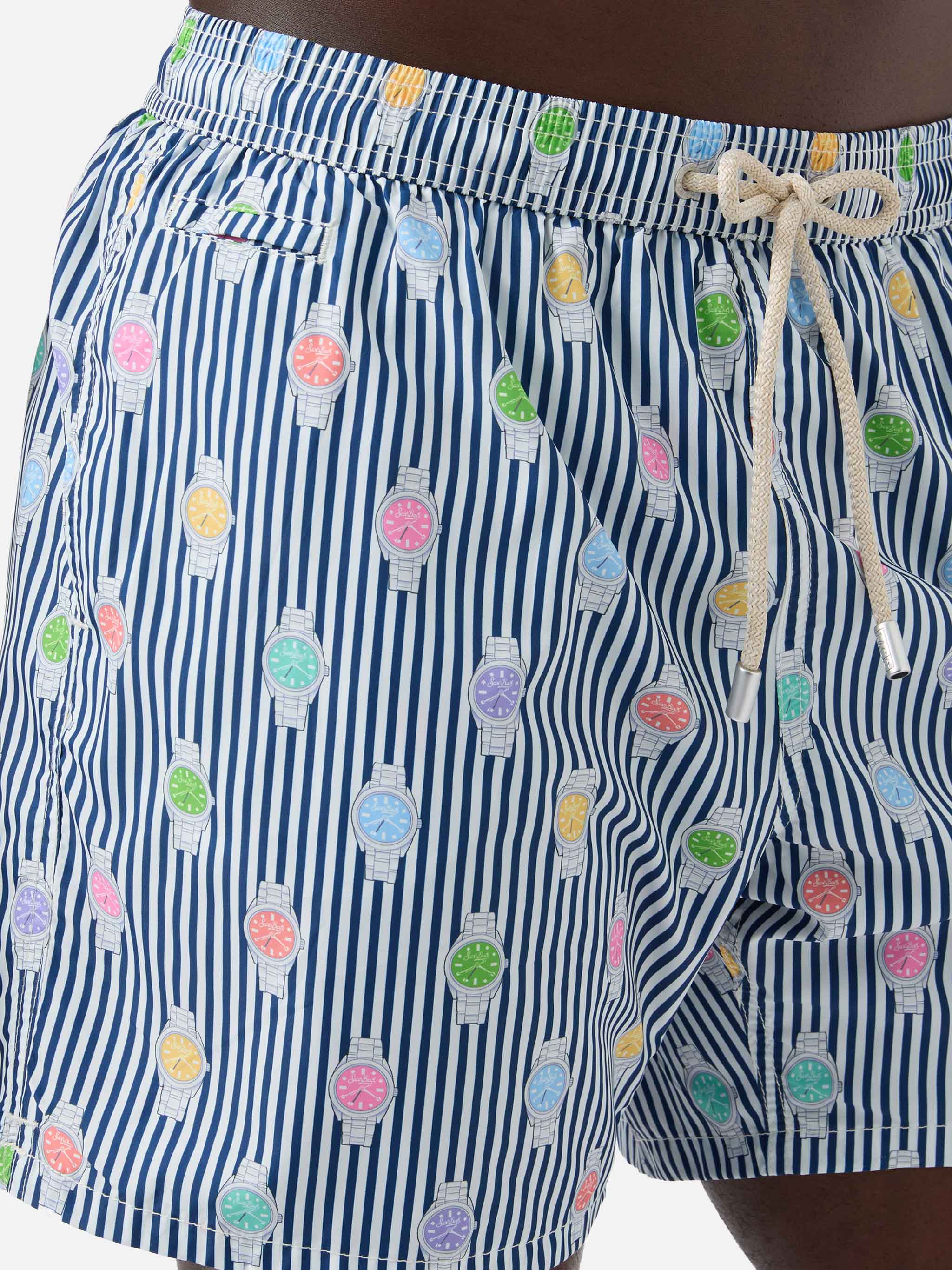 mc2-saint-barth-costume-da-bagno-uomo-lighting-micro-navy-a-righe-con-stampa-oro image 4