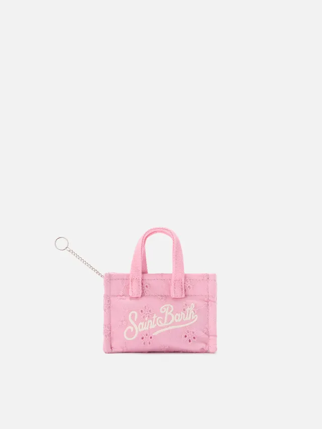 mc2-saint-barth-keychain-mini-borsa-in-cotone-sangallo-rosa-con-logo-stampato image 1