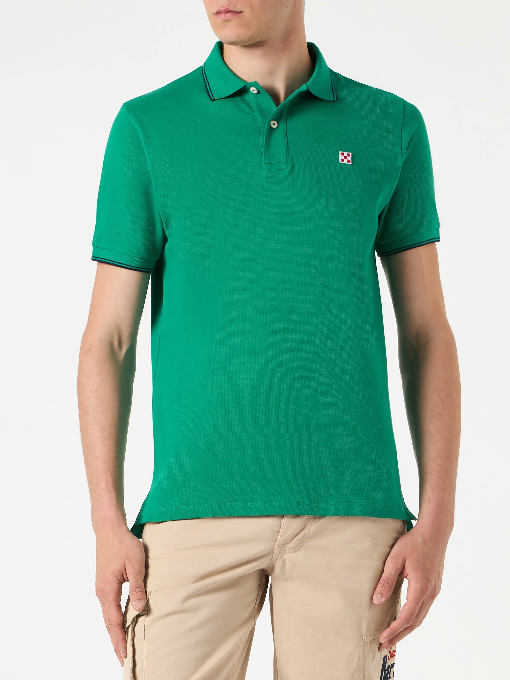 polo-mc2-saint-barth-in-piquet-di-cotone-stretch-verde-con-logo-ricamato image 1