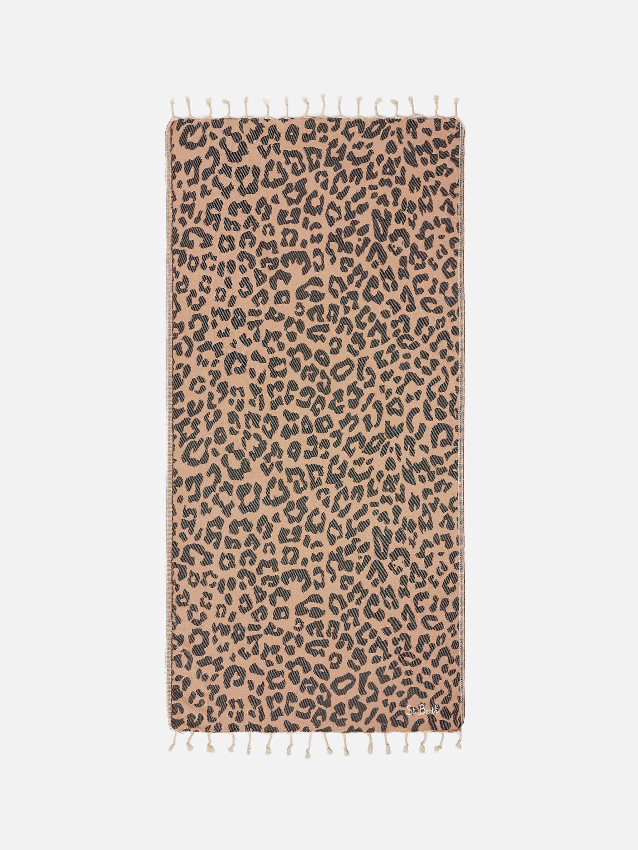 mc2-saint-barth-foutas-telo-mare-cotone-jacquard-leopardato-beige-nero image 1