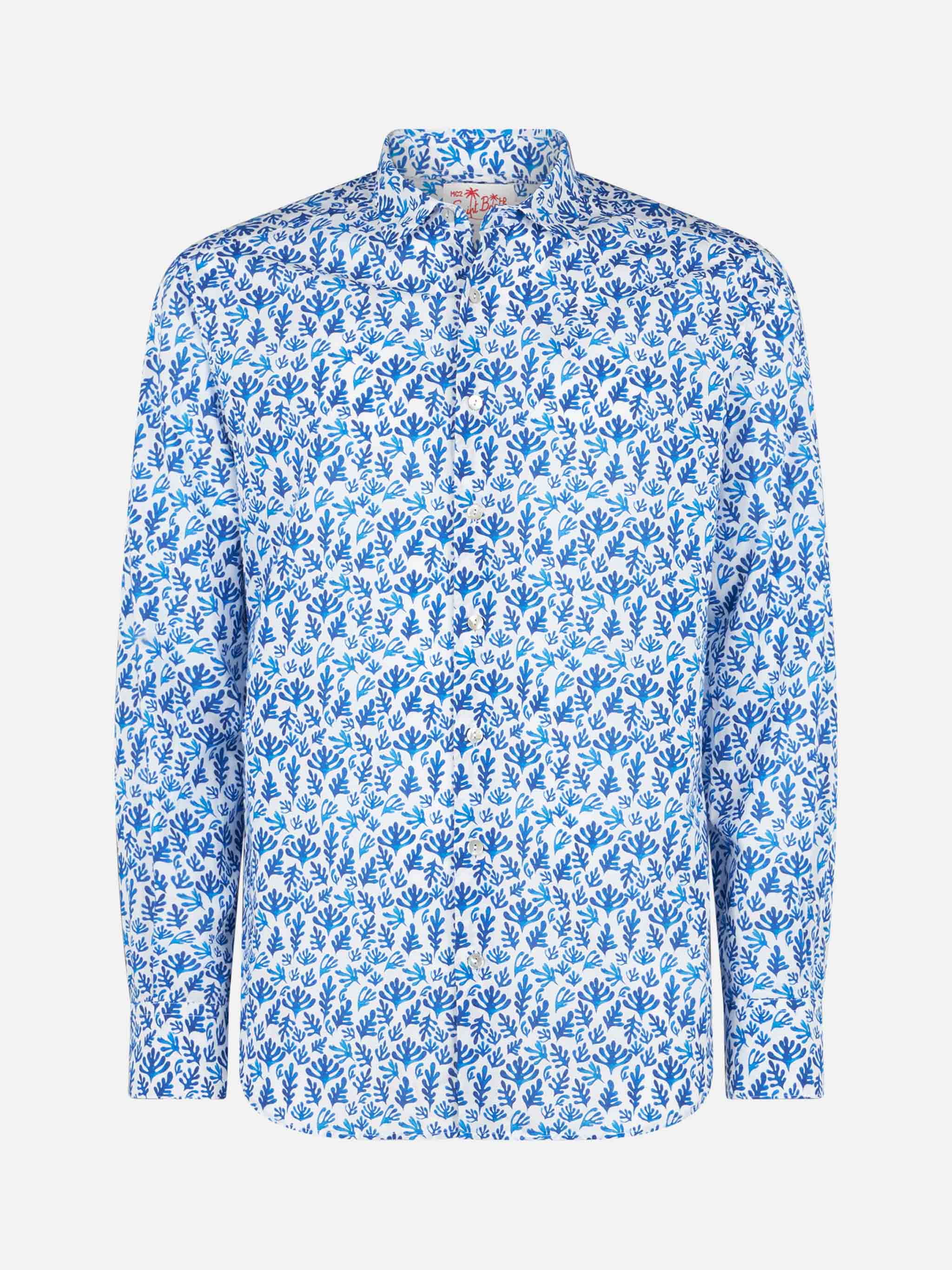 mc2-saint-barth-sikelia-camicia-uomo-cotone-mussola-stampa-foglie-blu image 4