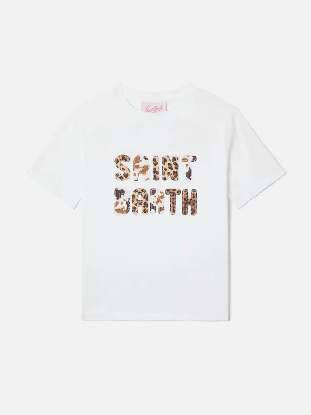 mc2-saint-barth-elly-t-shirt-bambina-bianca-patch-animalier image 1