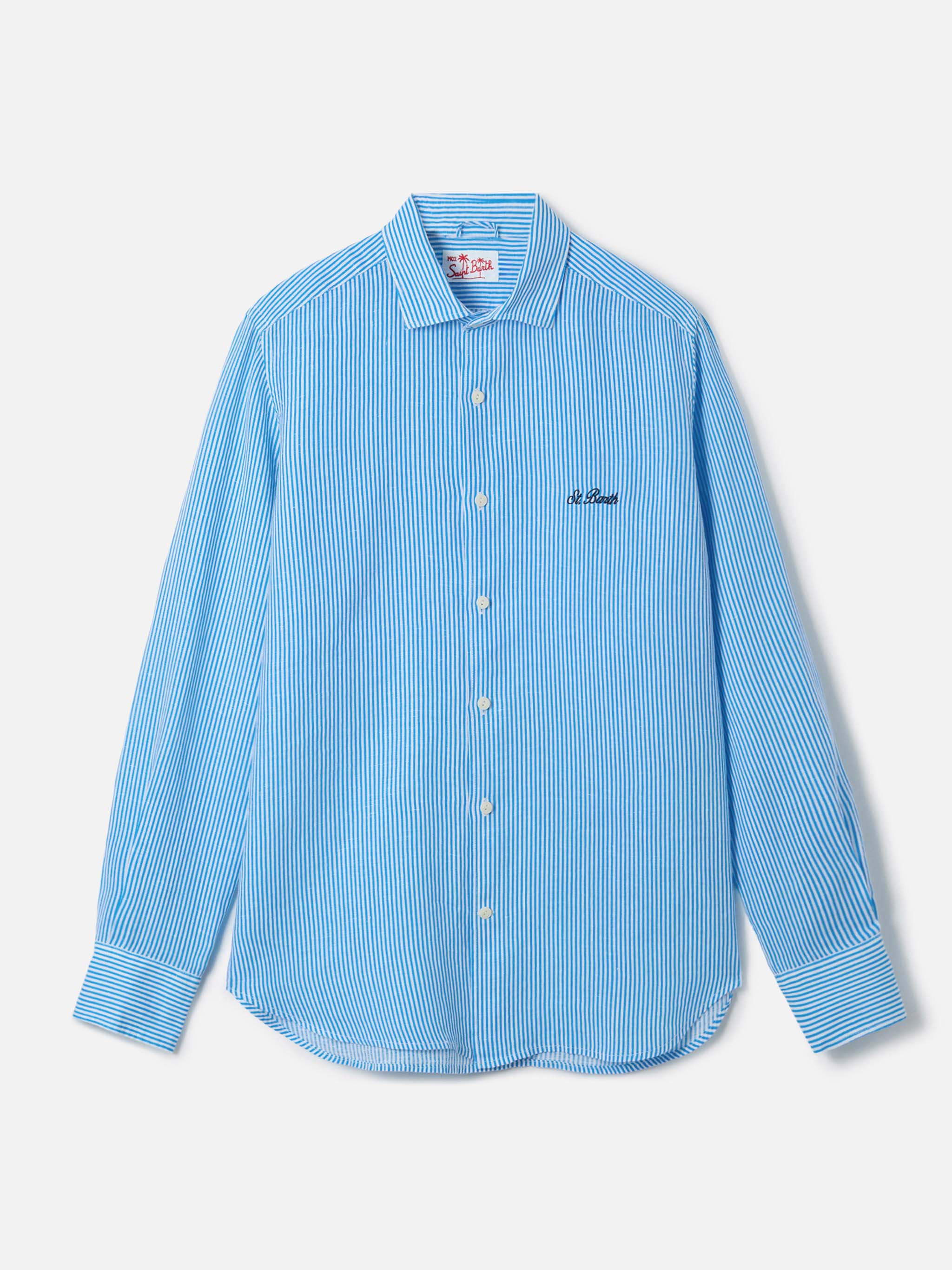 mc2-saint-barth-camicia-pamplona-in-lino-a-righe-turchese image 4