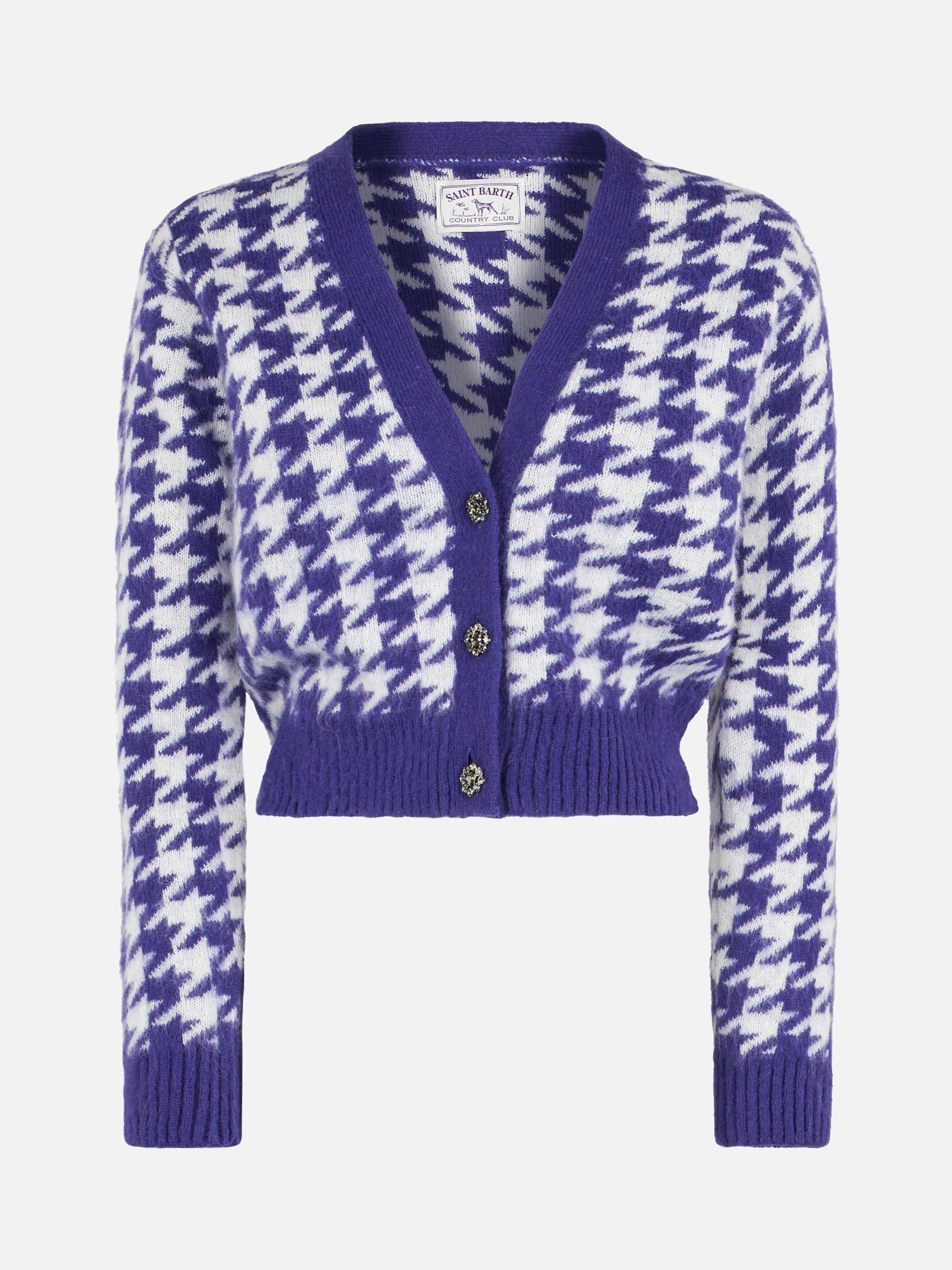 mc2-saint-barth-megeve-cardigan-donna-cropped-viola-pied-de-poule-bottoni-gioiel image 4
