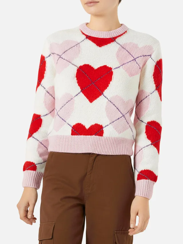 mc2-saint-barth-new-queen-crop-soft-maglione-donna-argyle-cuori-rosa-rosso image 1