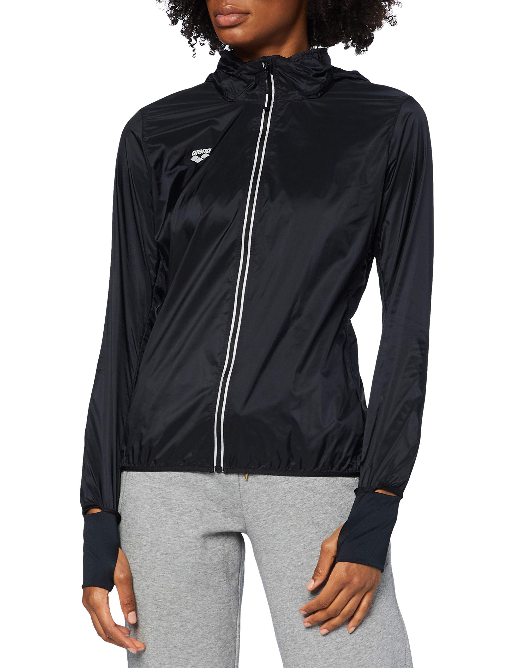 arena-w-windbreaker-jacket-giacca-antivento-donna-nero-rosso-fluo image 1