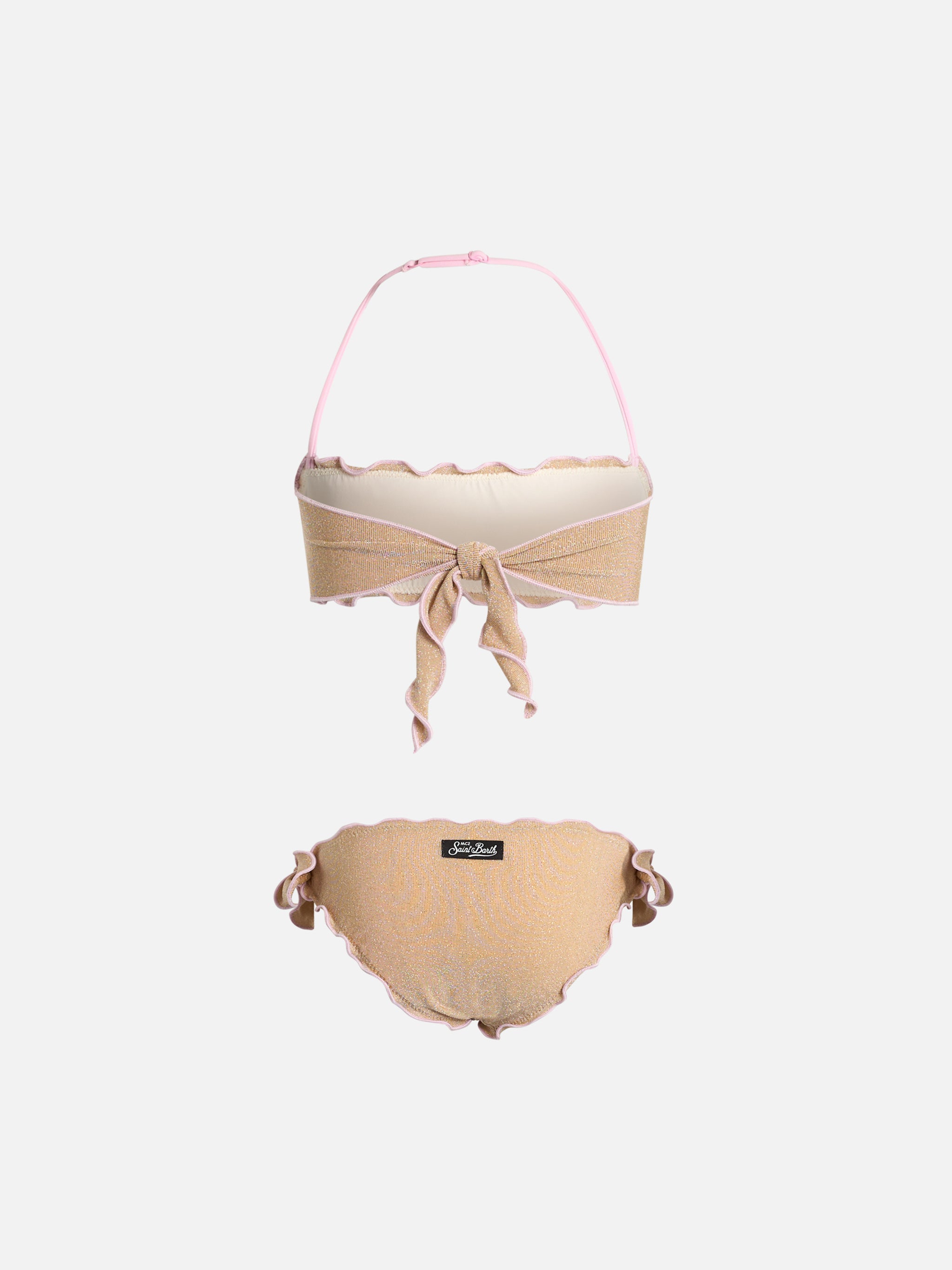 mc2-saint-barth-emy-bikini-bambina-a-fascia-lurex-oro-con-bordi-rosa image 2