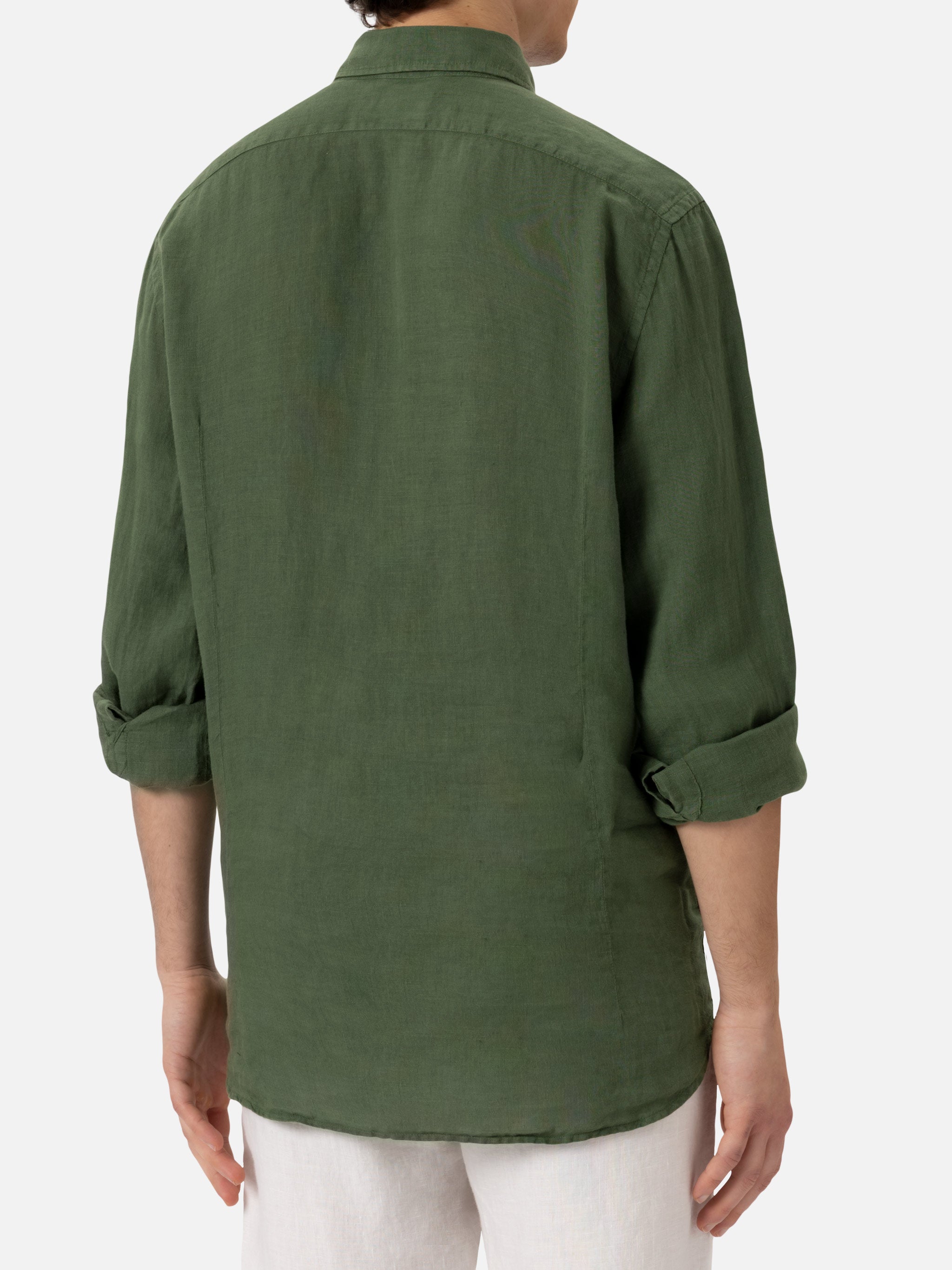 mc2-saint-barth-pamplona-camicia-uomo-in-lino-verde-militare image 3
