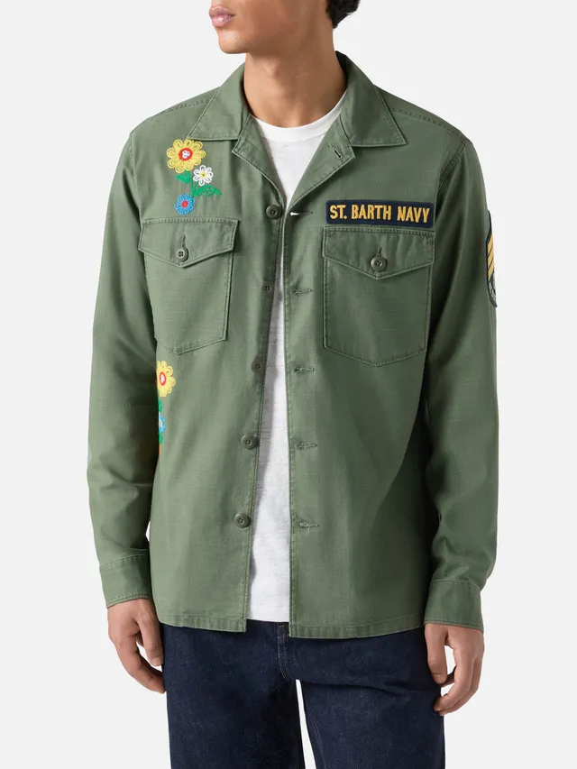 mc2-saint-barth-sovracamicia-esteban-uomo-verde-militare-ricamata image 1