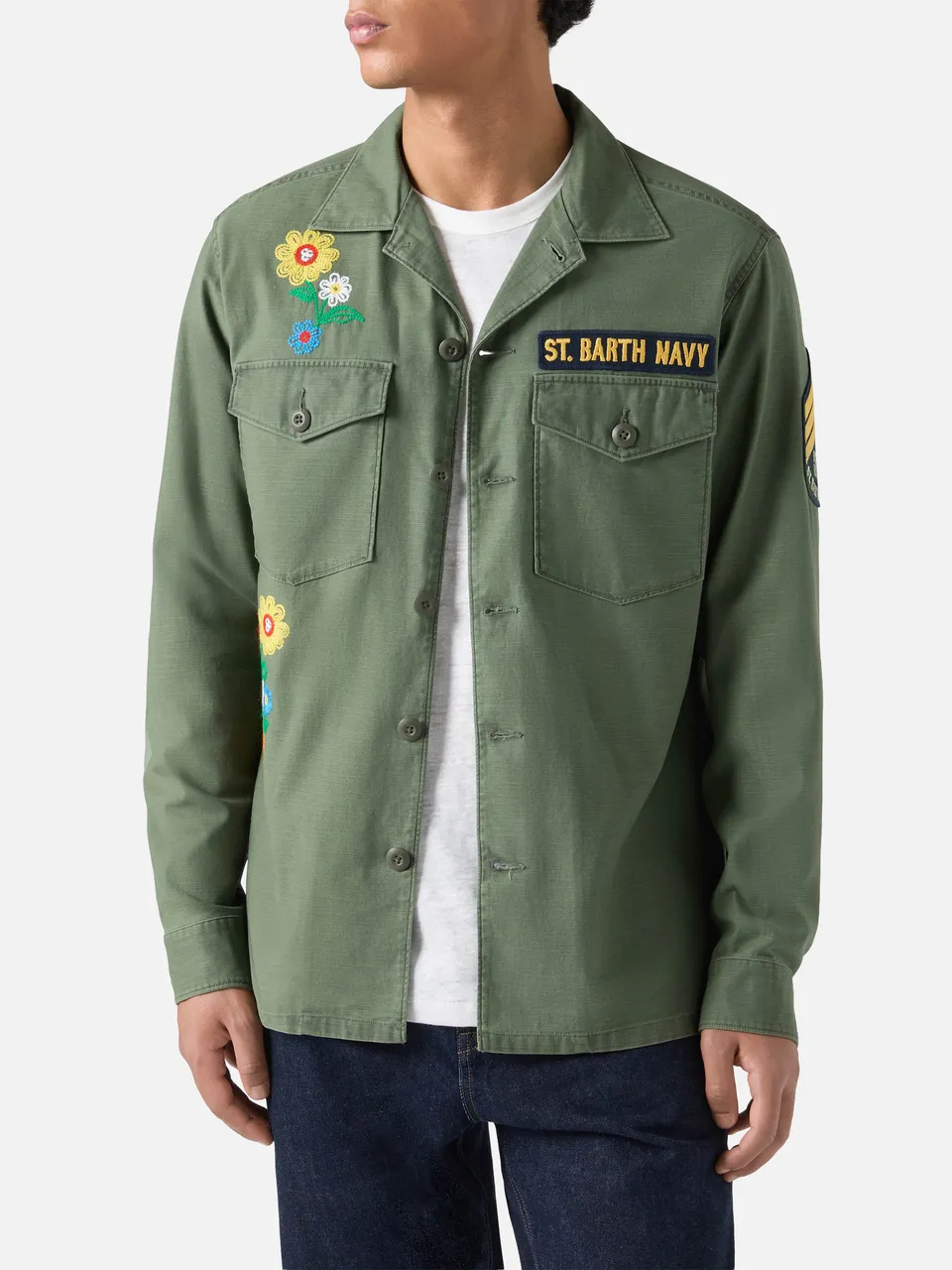 mc2-saint-barth-sovracamicia-esteban-uomo-verde-militare-ricamata image 1