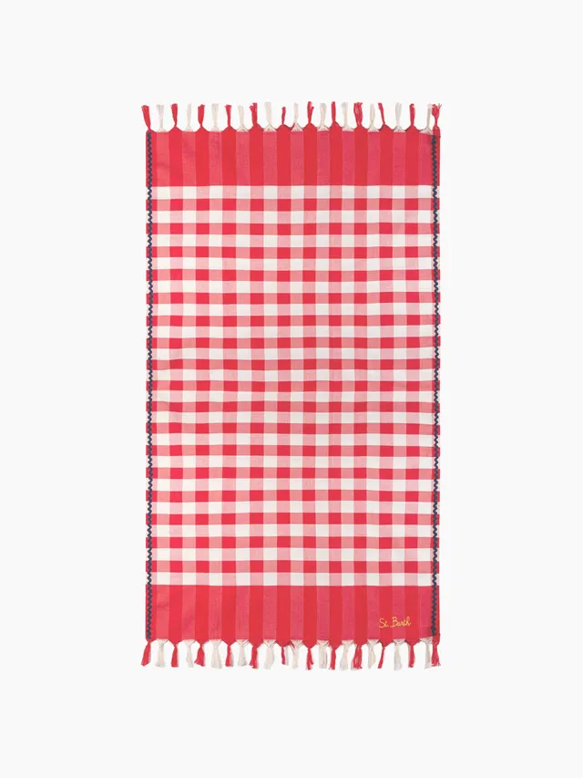 mc2-saint-barth-fouta-fout011-telo-mare-100x200-cm-vichy-rosso-con-onde-blu-navy image 1