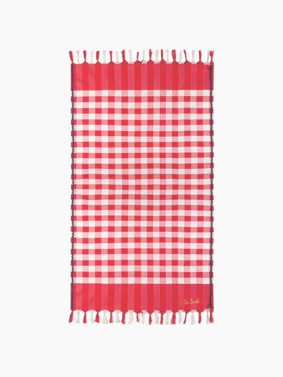 mc2-saint-barth-fouta-fout011-telo-mare-100x200-cm-vichy-rosso-con-onde-blu-navy image 1