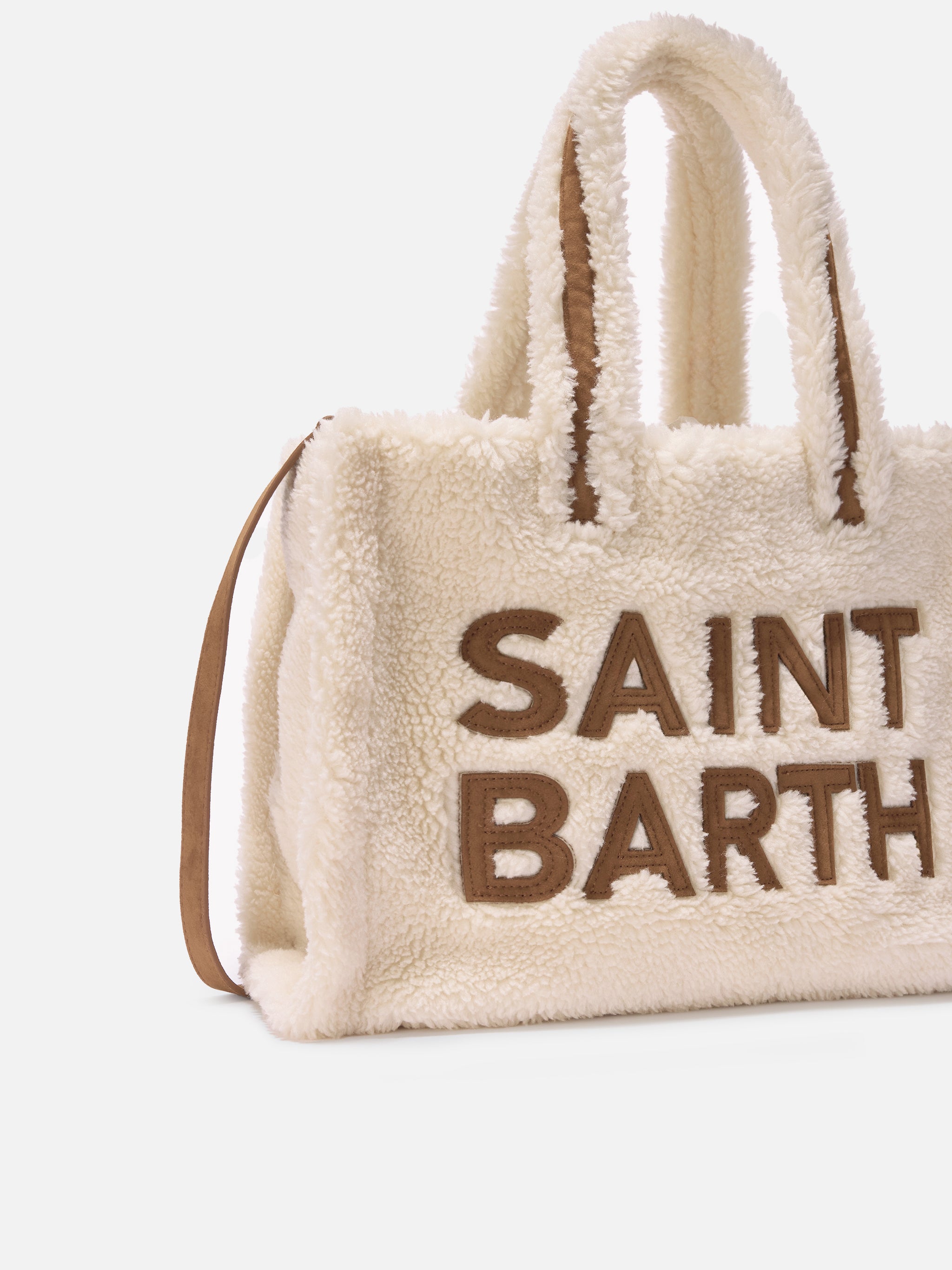 mc2-saint-barth-colette-teddy-borsa-bianca-effetto-sherpa-con-maxi-logo image 5