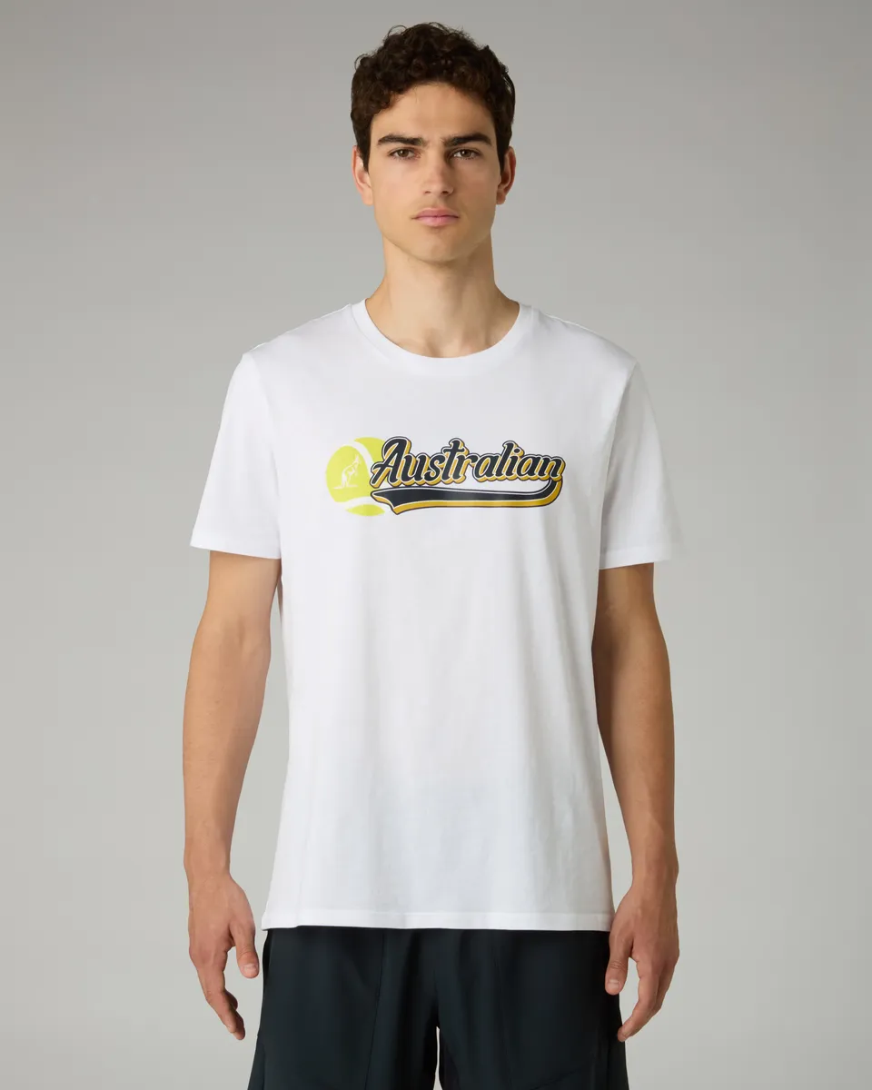 australian-t-shirt-tennis-maglietta-cotone-bianco-stampa-petto image 1