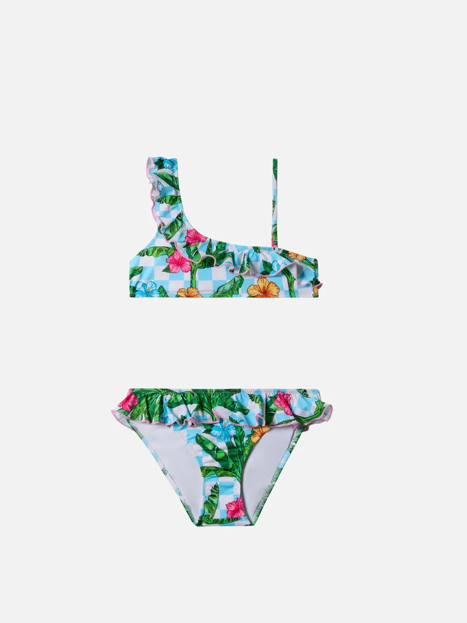 mc2-saint-barth-bikini-rey-bambina-monospalla-con-volant-stampa-palme-bluette image 1