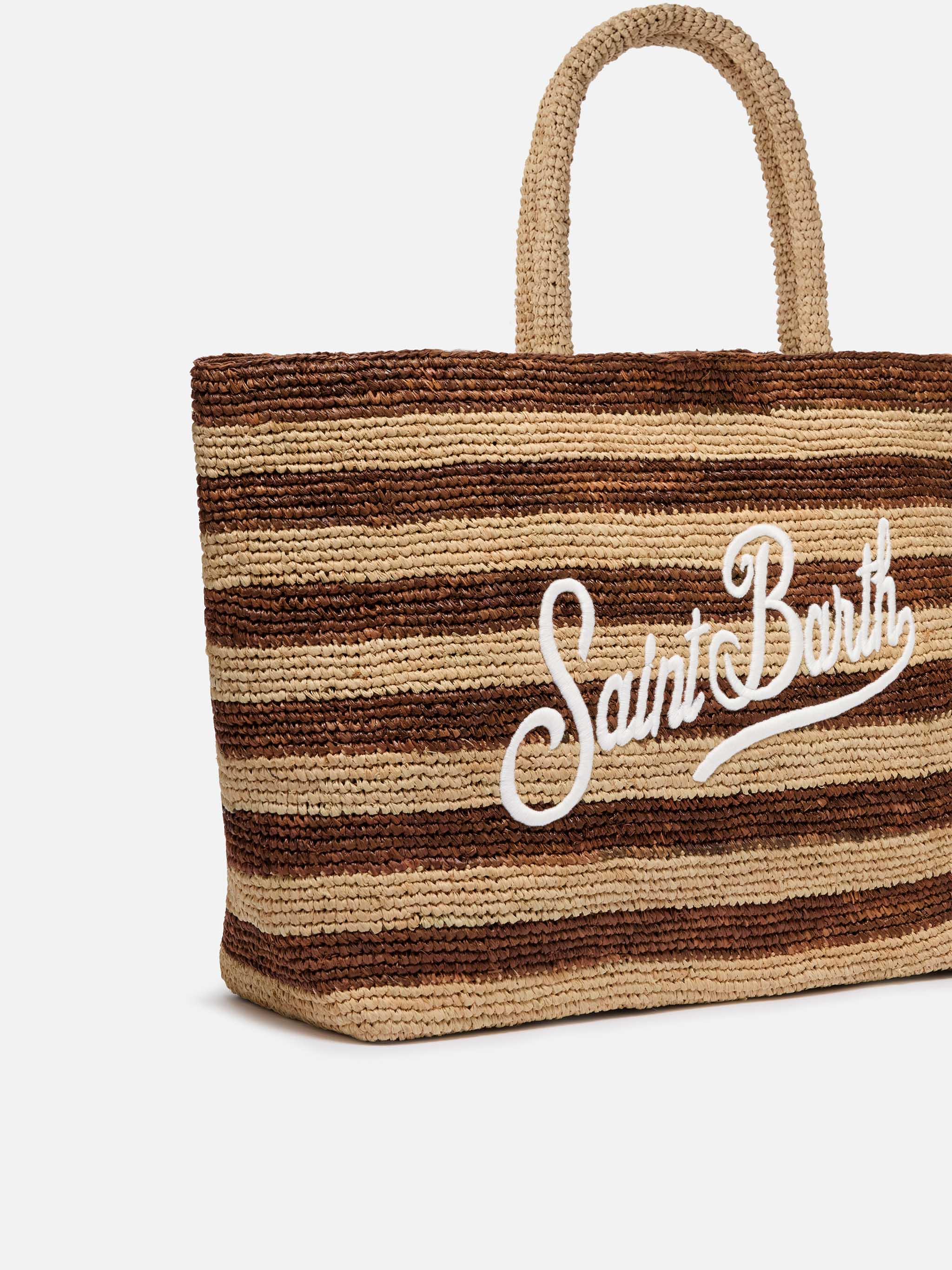 borsa-beach-mc2-saint-barth-in-raffia-a-righe-marroni-con-logo-ricamato image 3