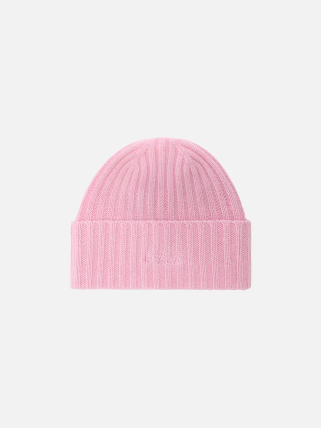 mc2-saint-barth-wengen-berretto-in-cashmere-rosa-con-ricamo-st-barth image 1