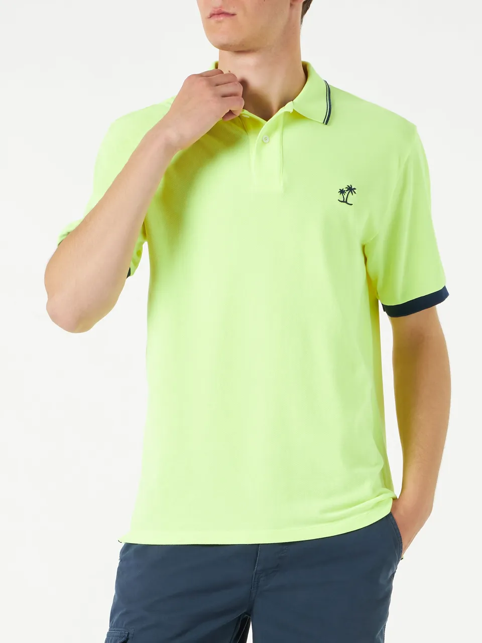 mc2-saint-barth-polo-uomo-in-piquet-giallo-fluo-con-logo image 1