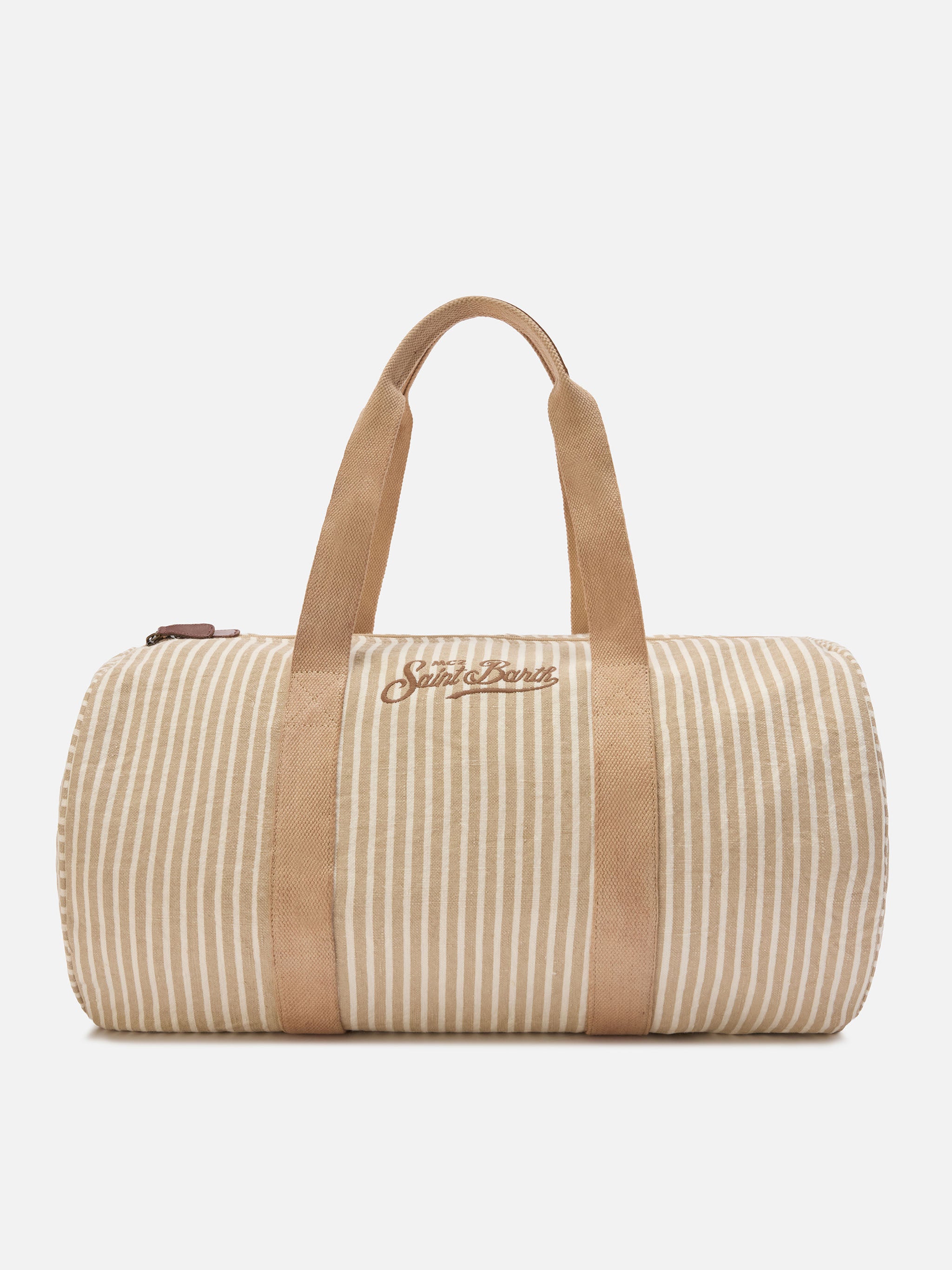 mc2-saint-barth-round-jetleg-borsone-viaggio-lino-rigato-beige-bianco image 1