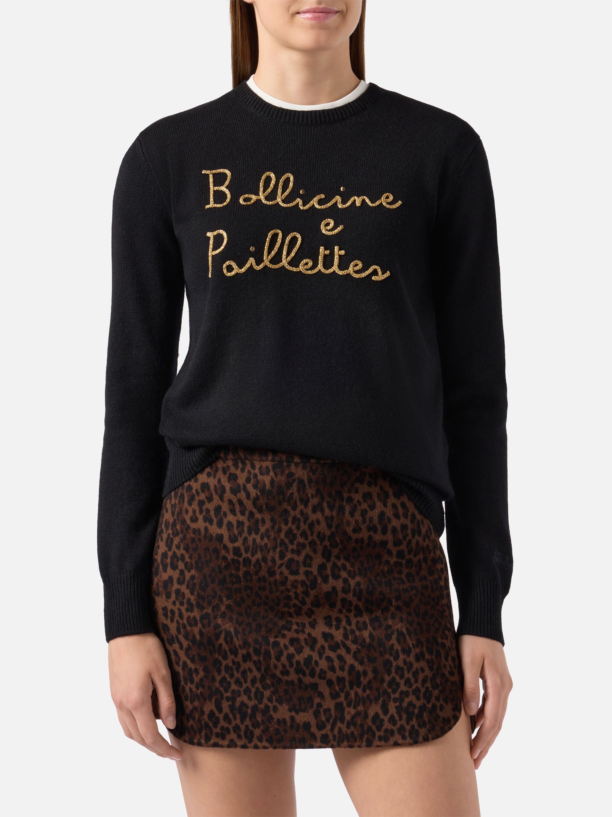 mc2-saint-barth-maglione-new-queen-in-misto-cashmere-nero-con-ricamo-bollicine-e image 1