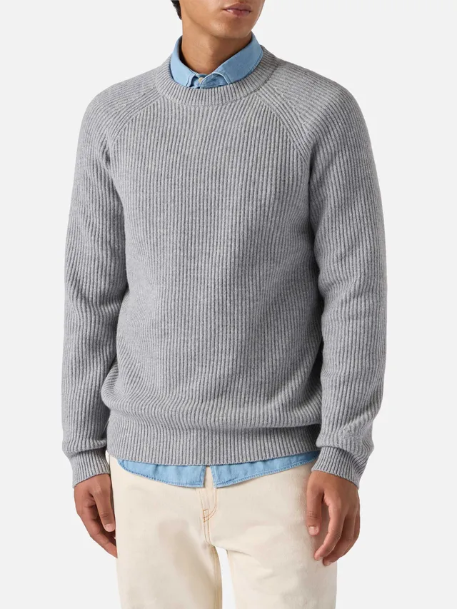 mc2-saint-barth-maglione-marine-in-pura-lana-merino-grigio-melange-a-coste-ingle image 1