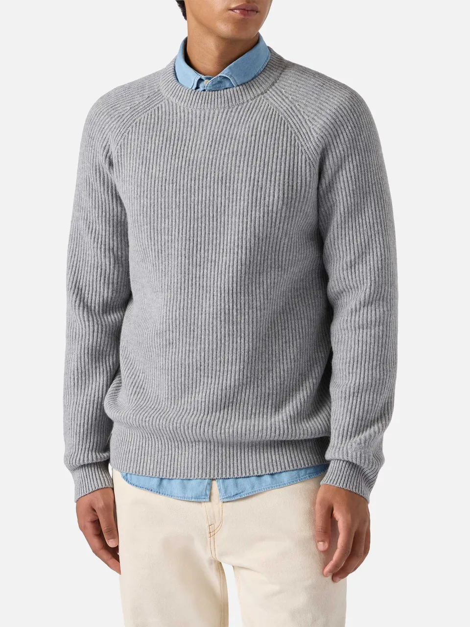 mc2-saint-barth-maglione-marine-in-pura-lana-merino-grigio-melange-a-coste-ingle image 1